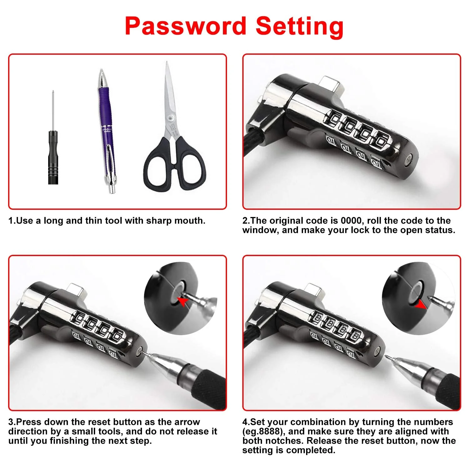 Computer Laptop Cable Lock,Slot Plate 6.23ft Cable,Security Computer Combination Lock, 4 Digital Password Protection Cable, Anti Theft Lock and Notebook Other Device - Image 6