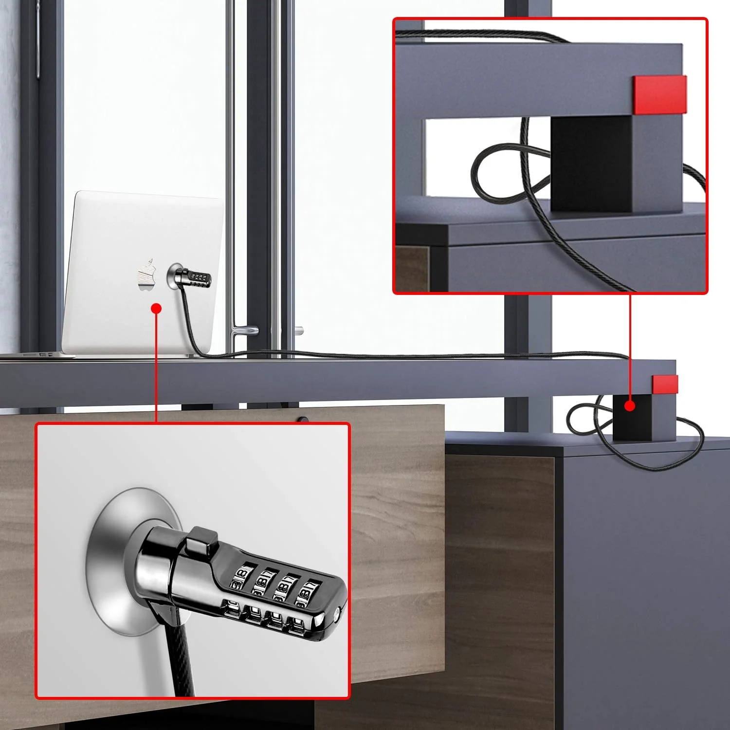 Computer Laptop Cable Lock,Slot Plate 6.23ft Cable,Security Computer Combination Lock, 4 Digital Password Protection Cable, Anti Theft Lock and Notebook Other Device - Image 7