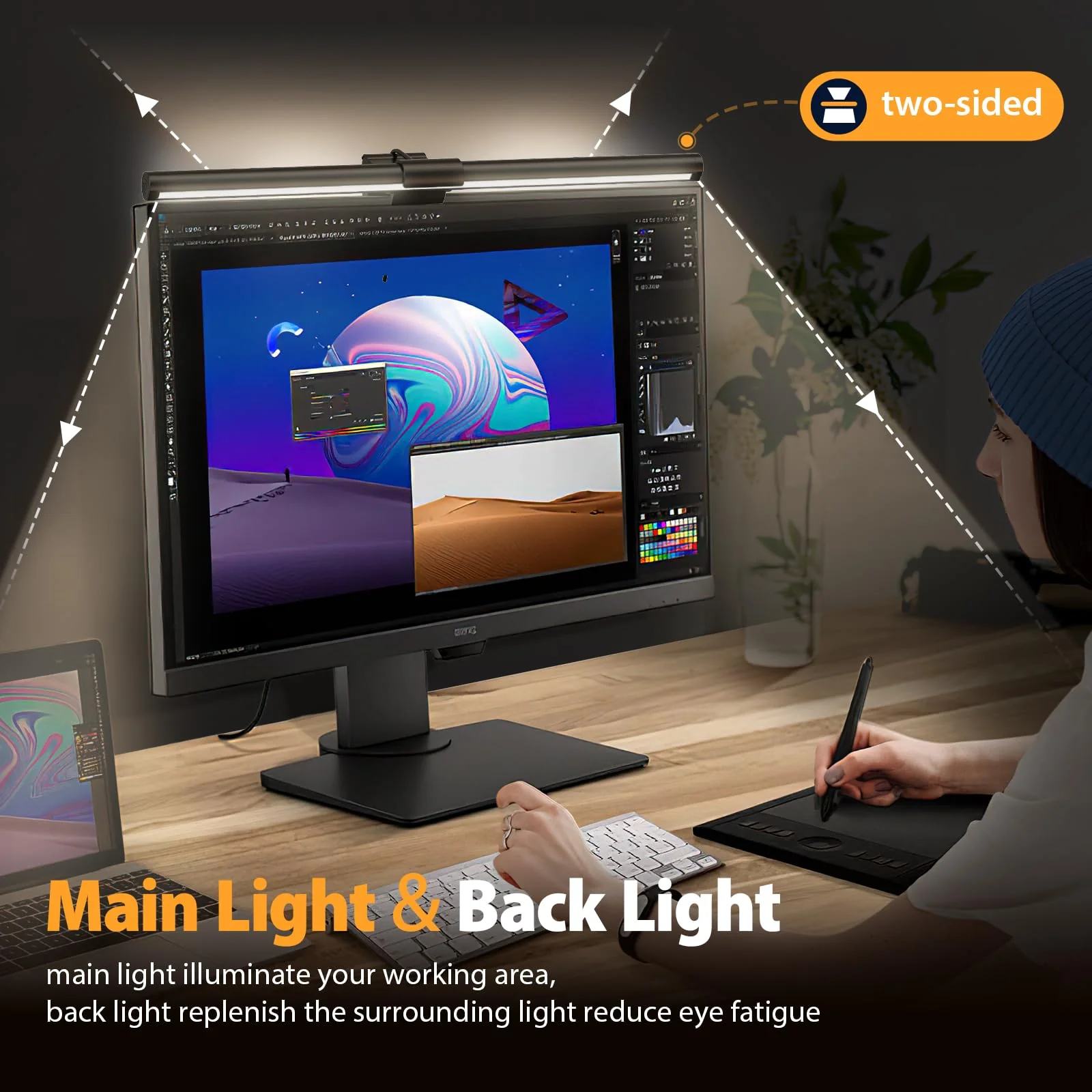 Computer Monitor Light,Screen Monitor Light Bar with Backlight for Eye Caring, E-Reading LED Task Lamp with Color/Dimming Adjustment,Touch Control,No Screen Glare Space Saving Home Office Lamp Basic - Image 4