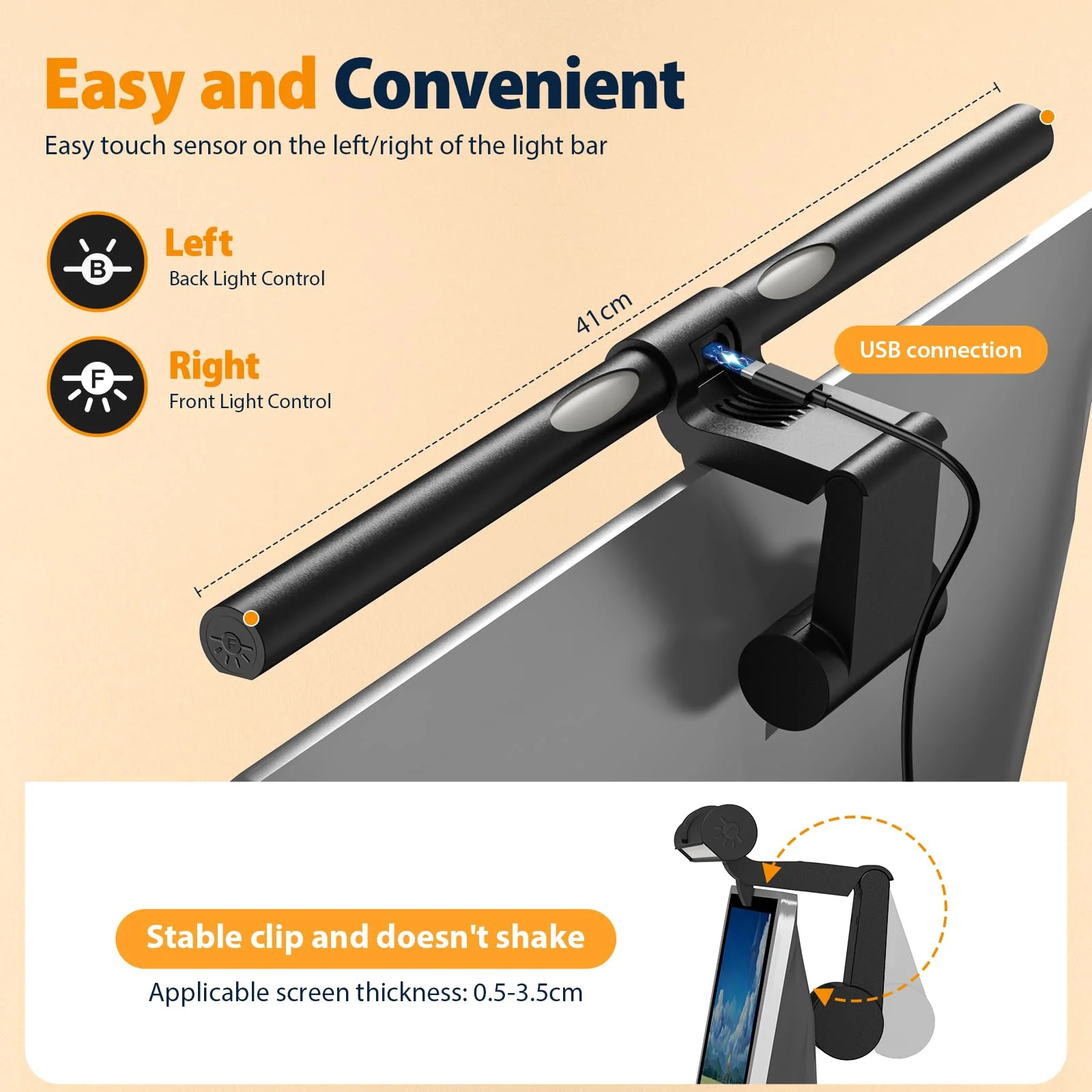 Computer Monitor Light,Screen Monitor Light Bar with Backlight for Eye Caring, E-Reading LED Task Lamp with Color/Dimming Adjustment,Touch Control,No Screen Glare Space Saving Home Office Lamp Basic - Image 6
