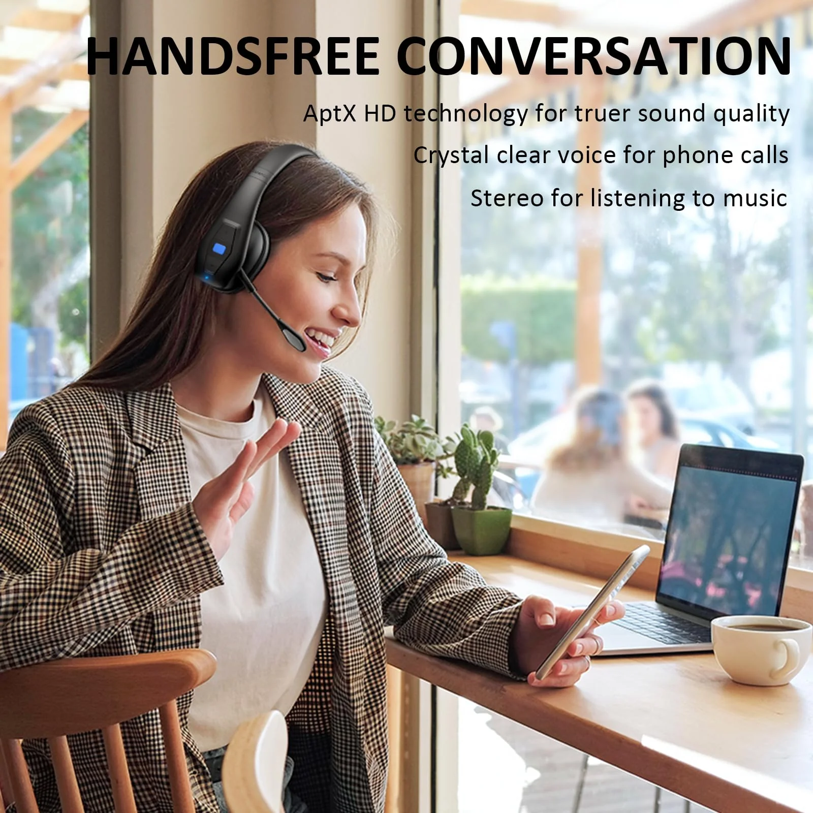 Conambo Bluetooth Headset V5.1, Trucker Bluetooth Headset with CVC8.0 Dual Mic Noise Canceling & Mute Button & 60 Hrs Workingtime Wireless On-Ear Headphones for Trucker Home Office Work Cell Phones - Image 6