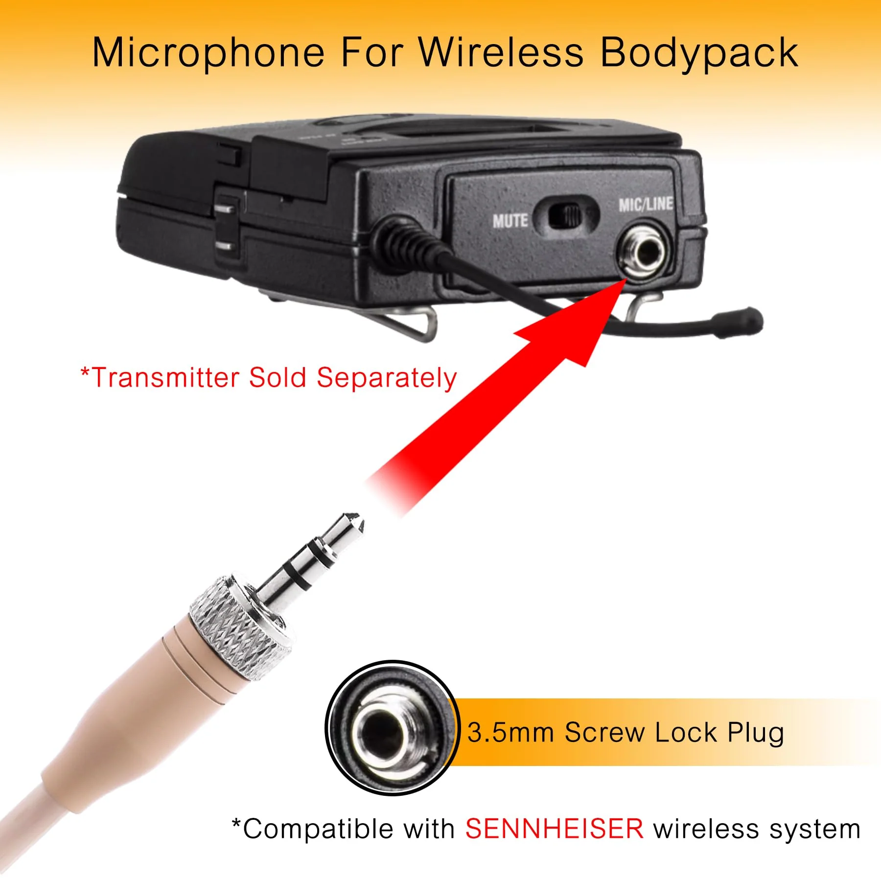 Concealed Single Earhook Headset Microphone Compatible with Sennheiser Wireless Bodypack Transmitter, Omnidirectional Condenser Mic with Windscreen, Ideal for Lectures, Singing 3.5mm Lock Plug - Image 3
