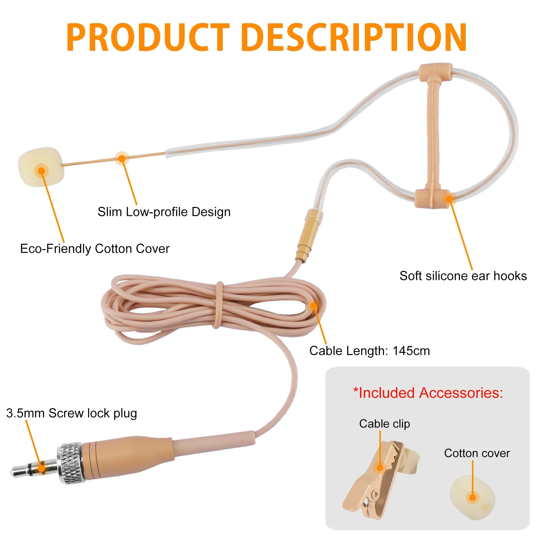 Concealed Single Earhook Headset Microphone Compatible with Sennheiser Wireless Bodypack Transmitter, Omnidirectional Condenser Mic with Windscreen, Ideal for Lectures, Singing 3.5mm Lock Plug - Image 7
