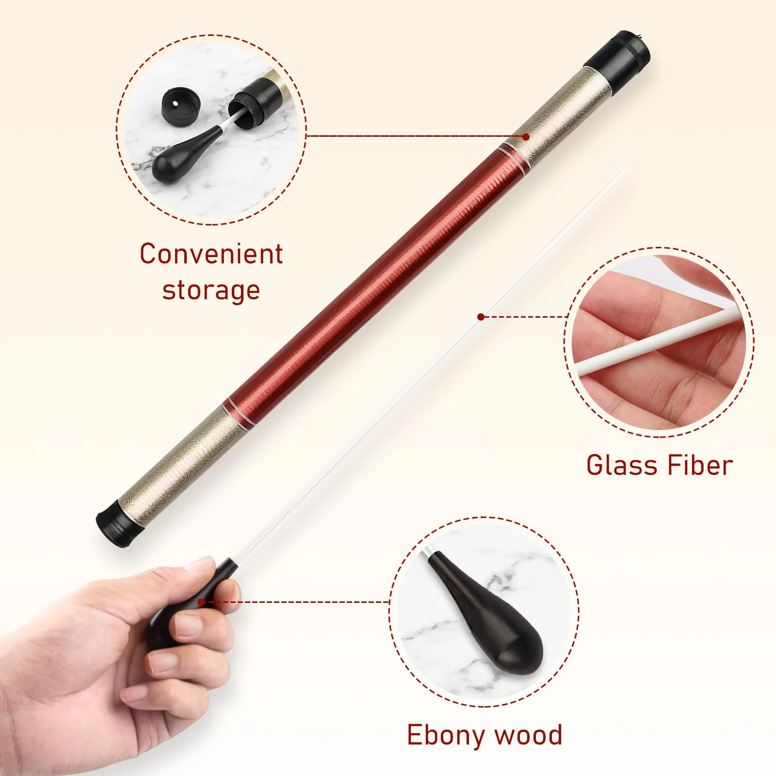 Conducting Baton, Conductor Baton, Music Baton, Orchestra Baton With Storage Cylinder Ebony Handle, Music Baton for Choral Orchestral Concerts (Ebony Handle) - Image 2