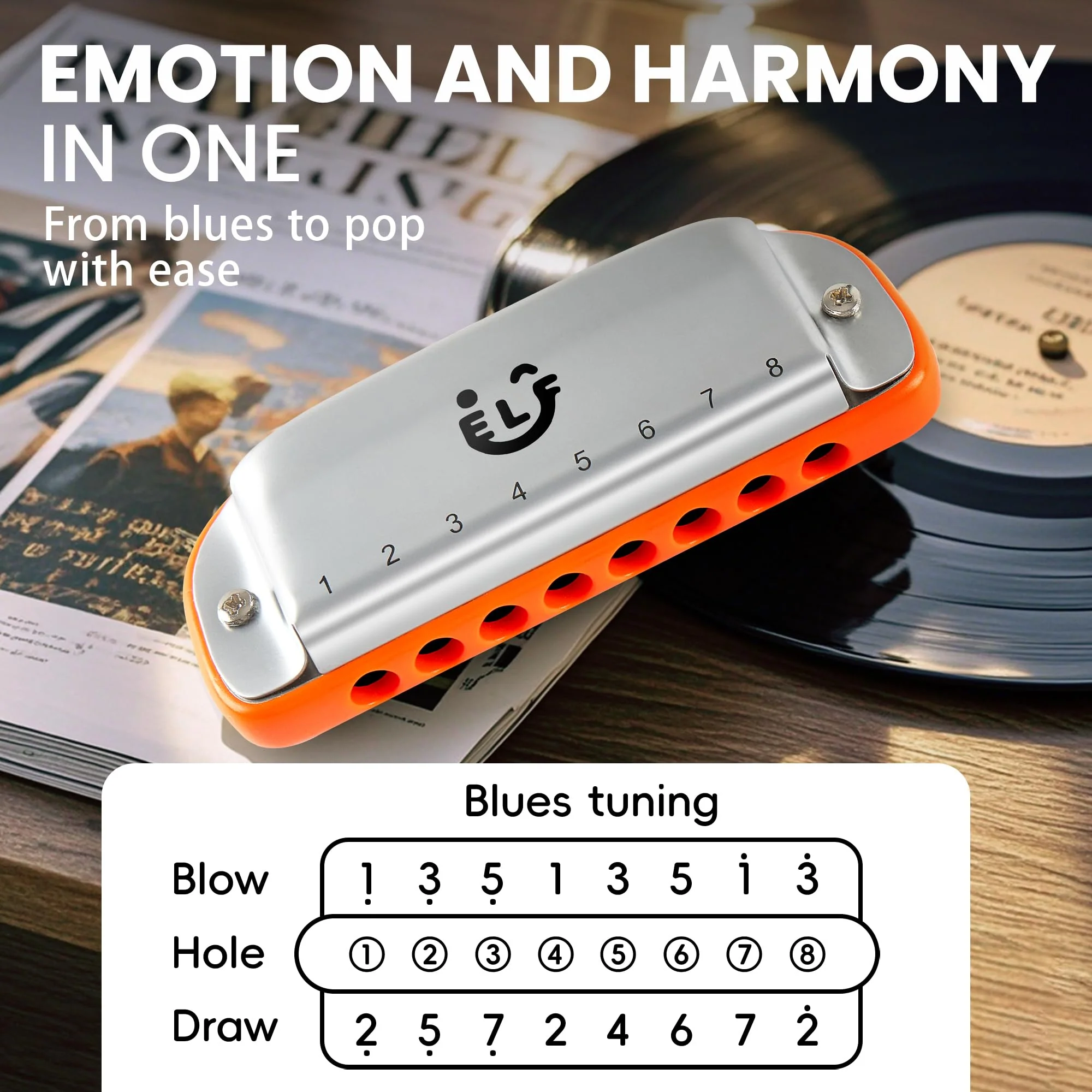 CONJURER 8 Hole Blues Harmonica for Students Adult, C Key Diatonic Harmonica Mouth Organ for Beginners Professionals, with Exquisite Case, Musical Instrument, as a Gift, Orange - Image 3