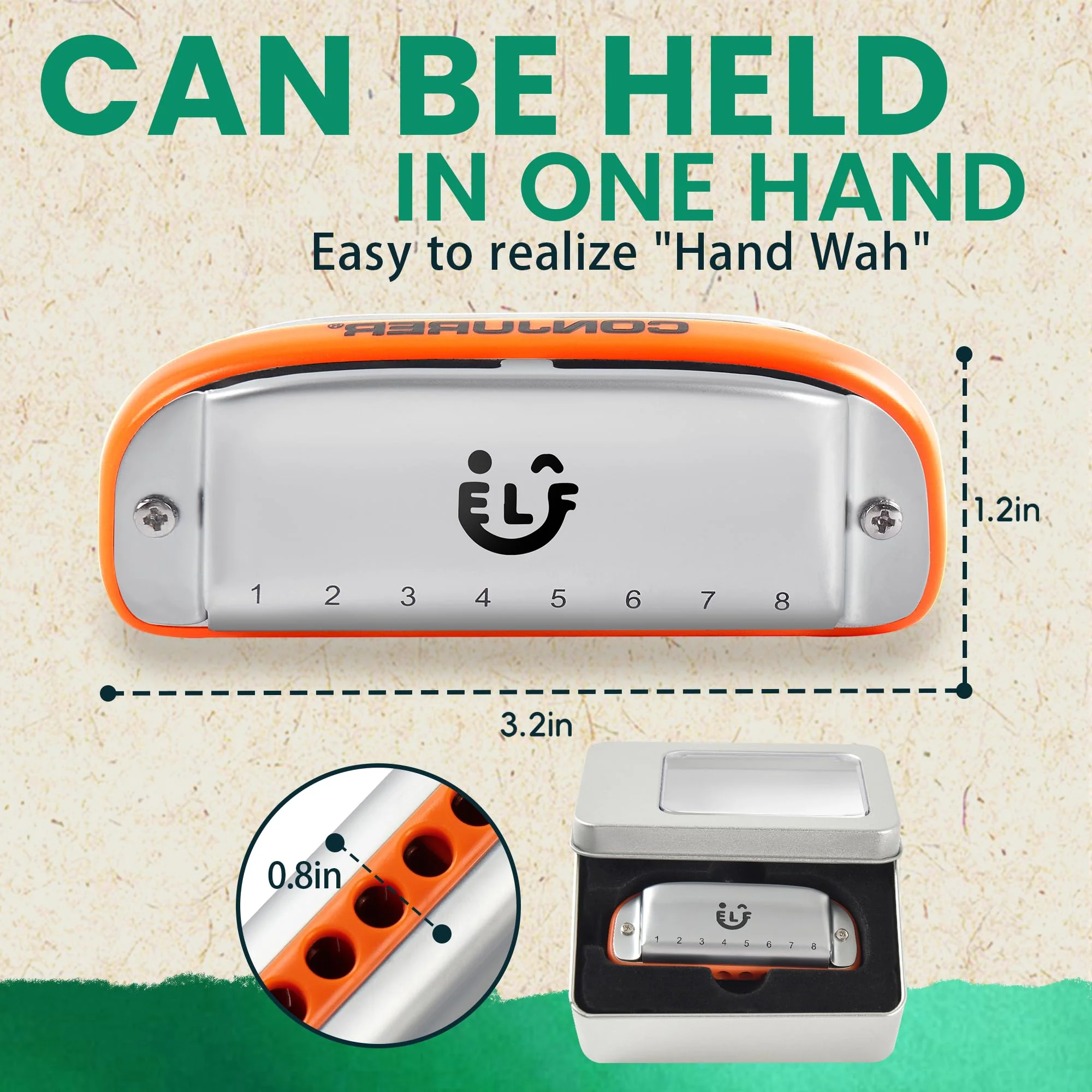 CONJURER 8 Hole Blues Harmonica for Students Adult, C Key Diatonic Harmonica Mouth Organ for Beginners Professionals, with Exquisite Case, Musical Instrument, as a Gift, Orange - Image 4