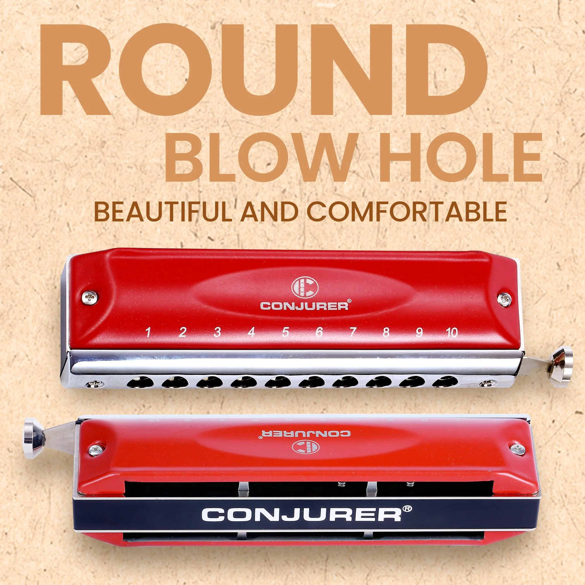 CONJURER Chromatic Harmonica Valveless for Adult Beginners Students 10 Hole Harmonica Key of C Stainless Steel Mouth Organ with Brass Reed in Case, C Key Red 10-Hole Chromatic - Image 5