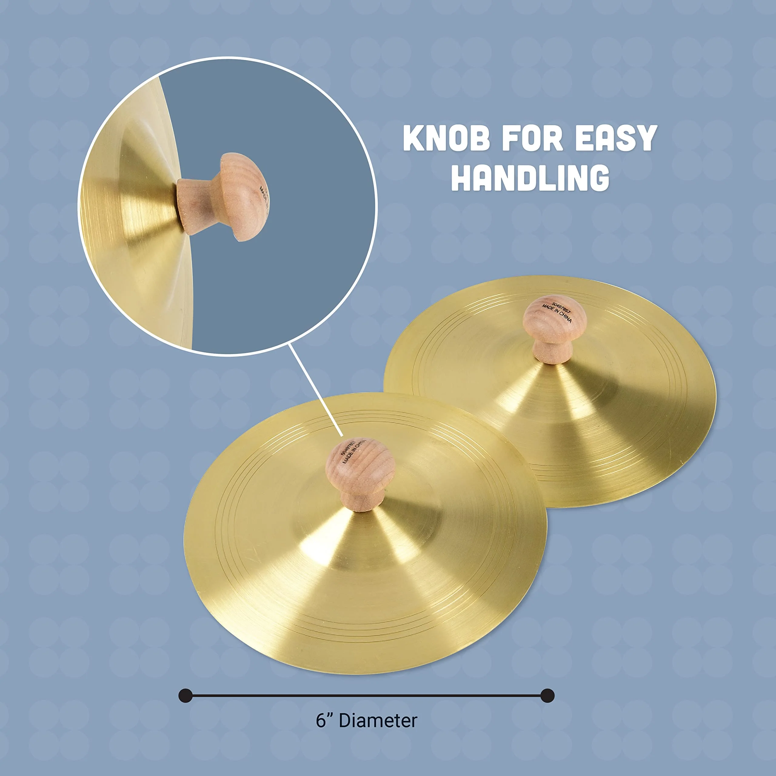 Constructive Playthings 6 in. Fine Polished Brass Finger Cymbals for Rhythm Band with Attached Knobs, Kids Instruments Teach Tempo and Keeping a Beat, Toddler Toys for 3 Years and Older - Image 3