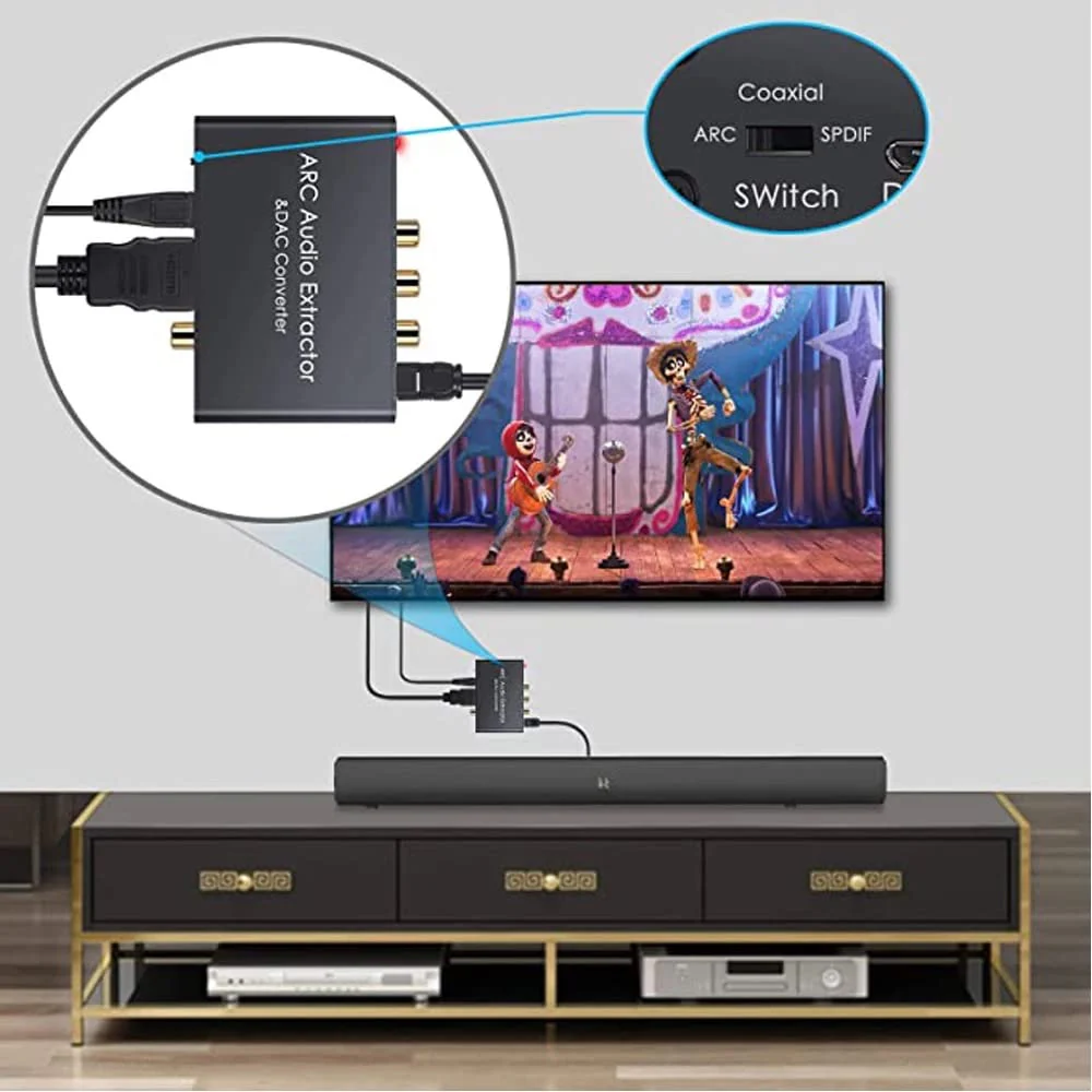 Converter HDTV-Compatible Audio Adapter DAC ARC L/R Coaxial SPDIF Jack Extractor Return Channel 3.5mm Headphone for TV(Cable not Included) - Image 5