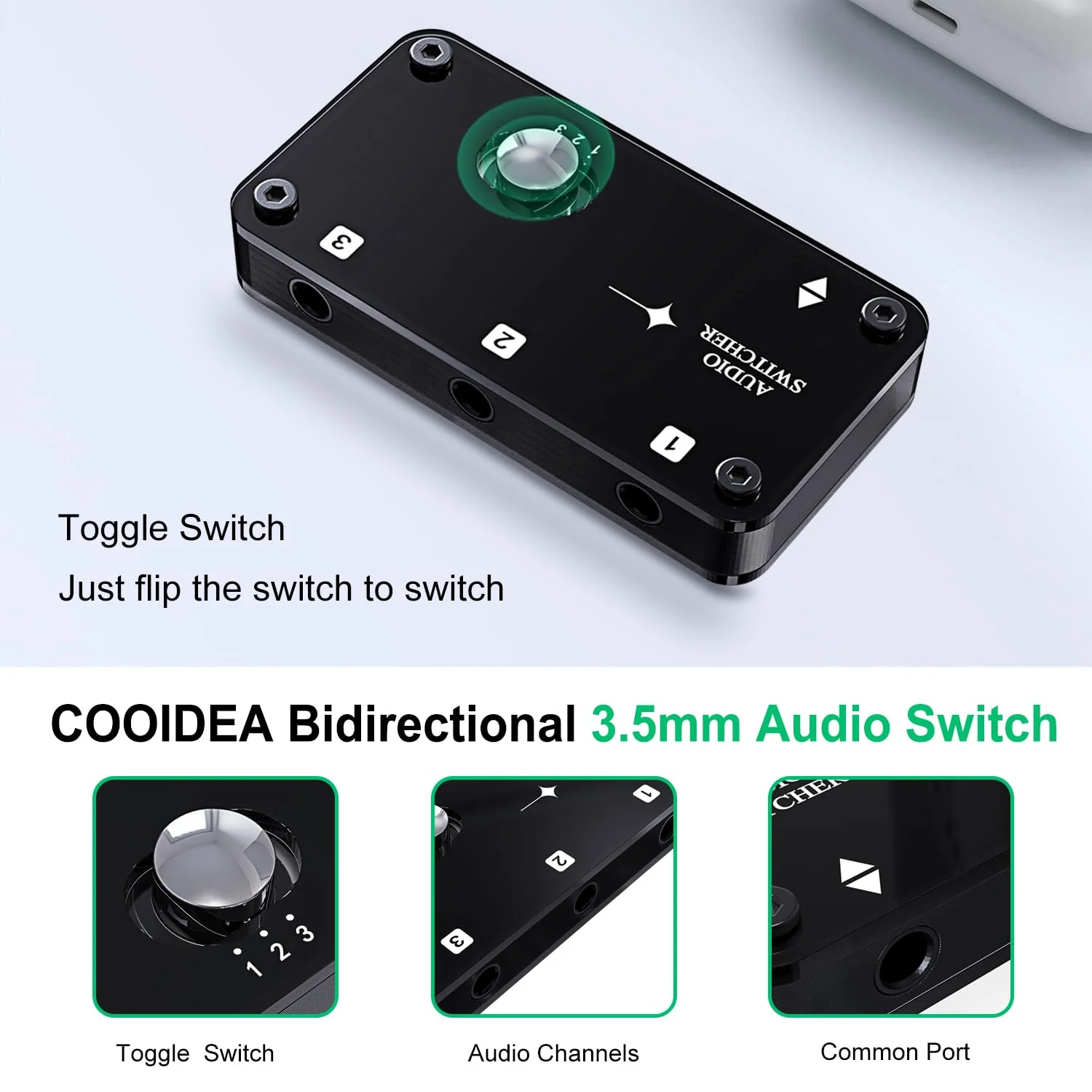 COOIDEA 3.5mm Stereo Audio Switcher Support 1 in 3 Out or 3 in 1 Out with 3.5mm Audio Cable, 3 Ports AUX Audio Speaker Selector for PC Phone Laptop Headphone - Image 3