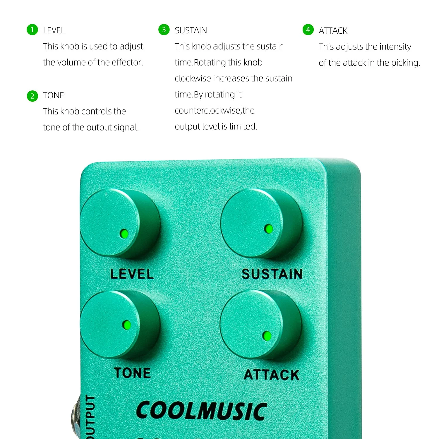 COOLMUSIC C-CS01 Compressor Pedal, Comp Guitar Pedal Compression Effect Electric Guitar and Bass True Bypass - Image 3