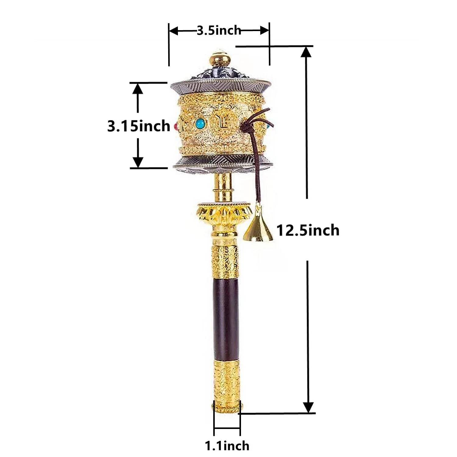 Copper Large Hand Held Prayer Wheel with Tibetan Buddhist Six-Character Truth Premium Buddha Scriptures, Wooden Handle Prayer Wheel for Praying, Blessing, Meditation, Healing, Relaxing, Yoga - Image 2