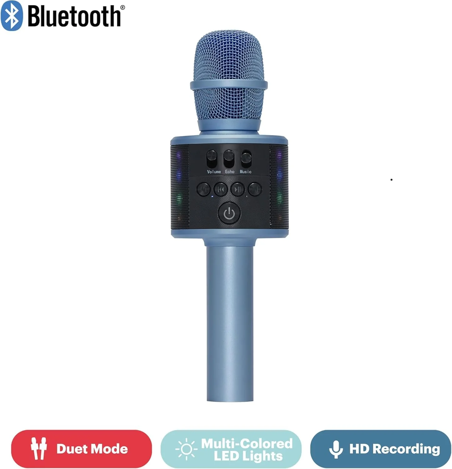 Core Innovations Wireless Bluetooth Karaoke Microphone with Built-in Speakers + HD Recording, Portable Handheld Mic | Blue - Image 3