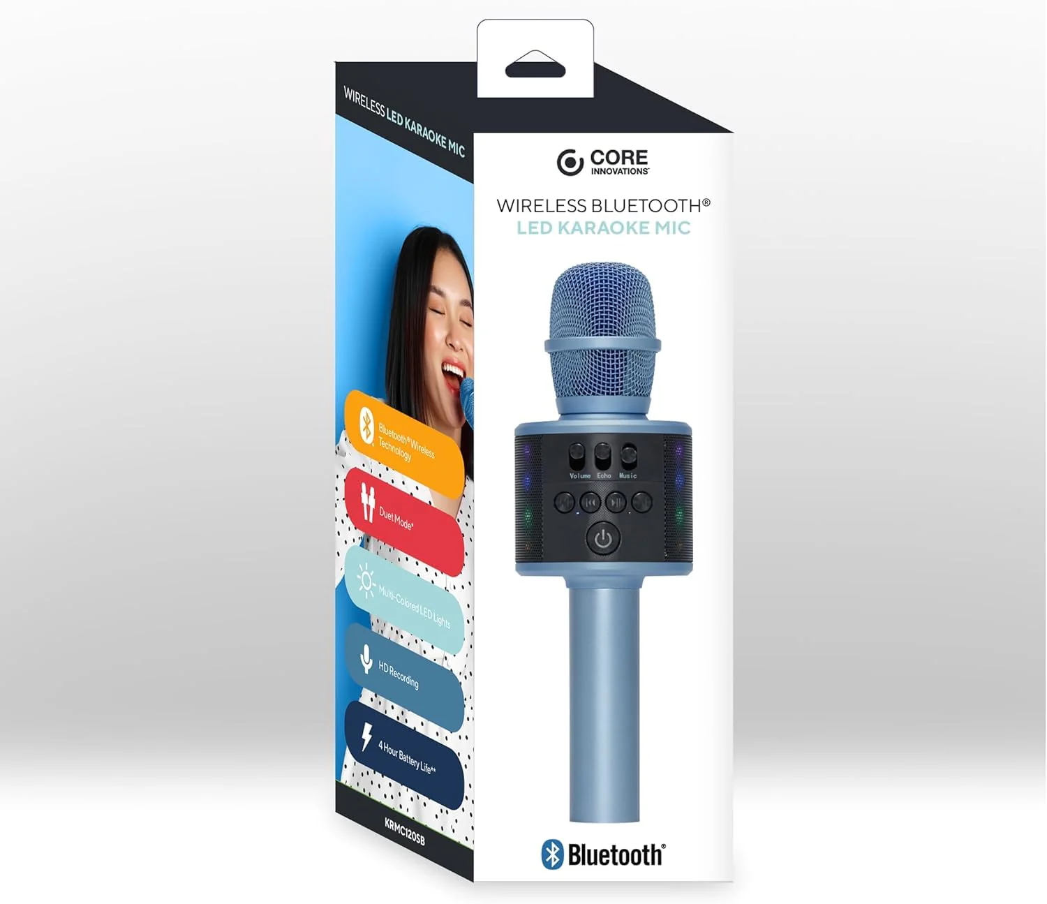 Core Innovations Wireless Bluetooth Karaoke Microphone with Built-in Speakers + HD Recording, Portable Handheld Mic | Blue - Image 6