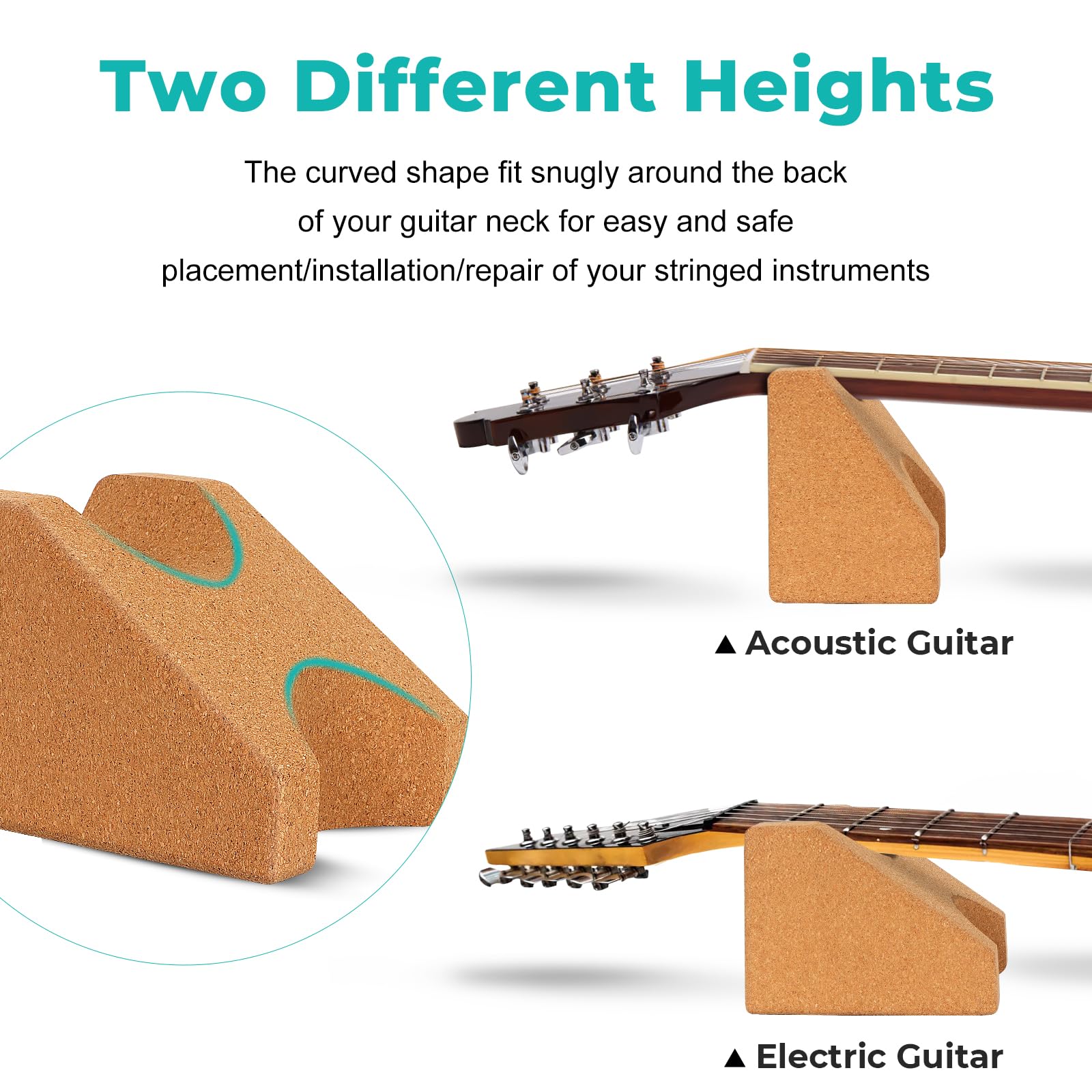 Cork Guitar Neck Rest, Guitar Neck Cradle Support Pillow, Guitar Accessories for Repair, Maintenance, Cleaning, String Instrument Luthier Tool, 100% Natural Cork Die-Cast Cut Granule gold - Image 3
