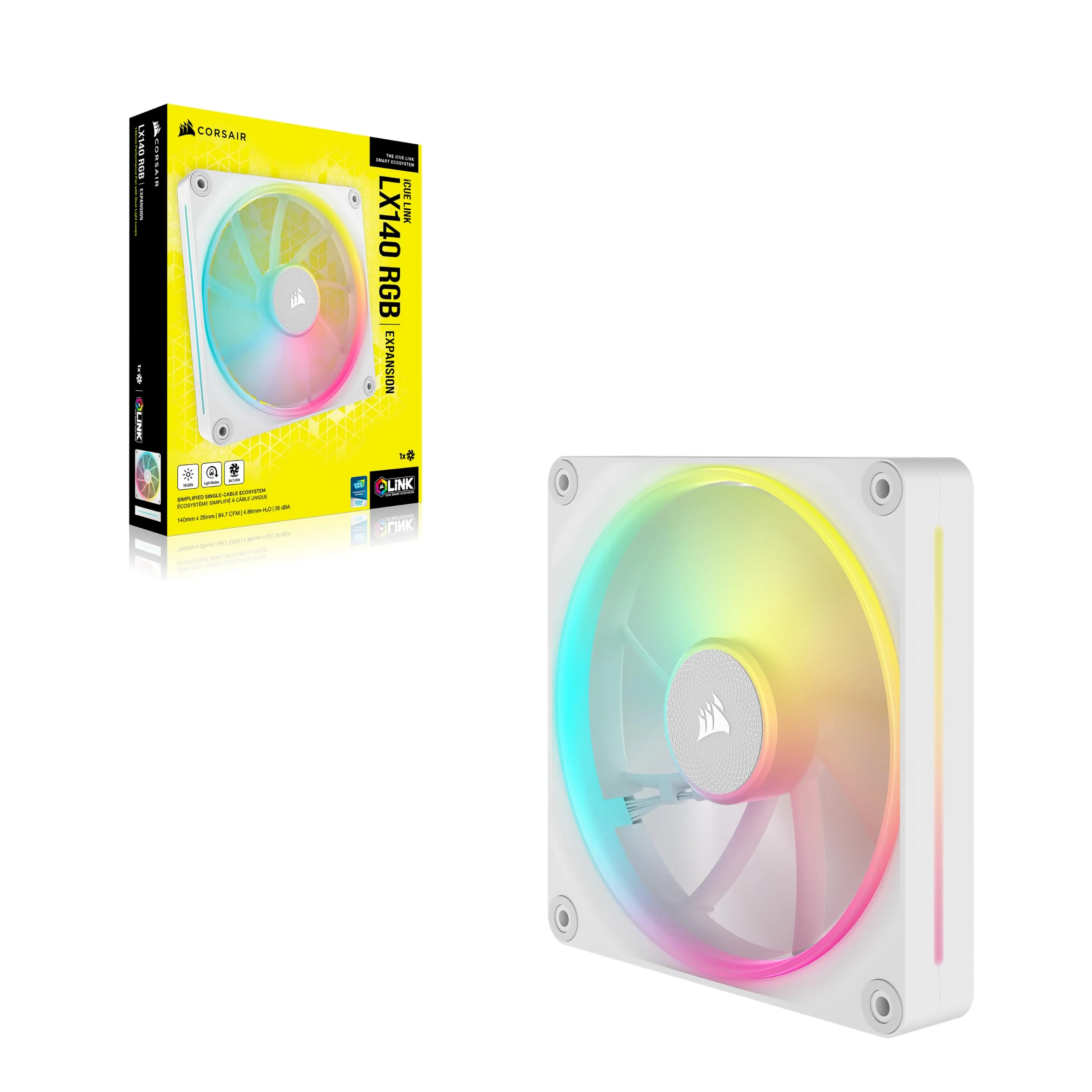 CORSAIR iCUE Link LX140 RGB 140mm PWM Fan Single Pack – Dual Light Loops – Requires iCUE Link System Hub (Sold Separately) – CORSAIR AirGuide Technology – White 1 x 140mm - Image 8