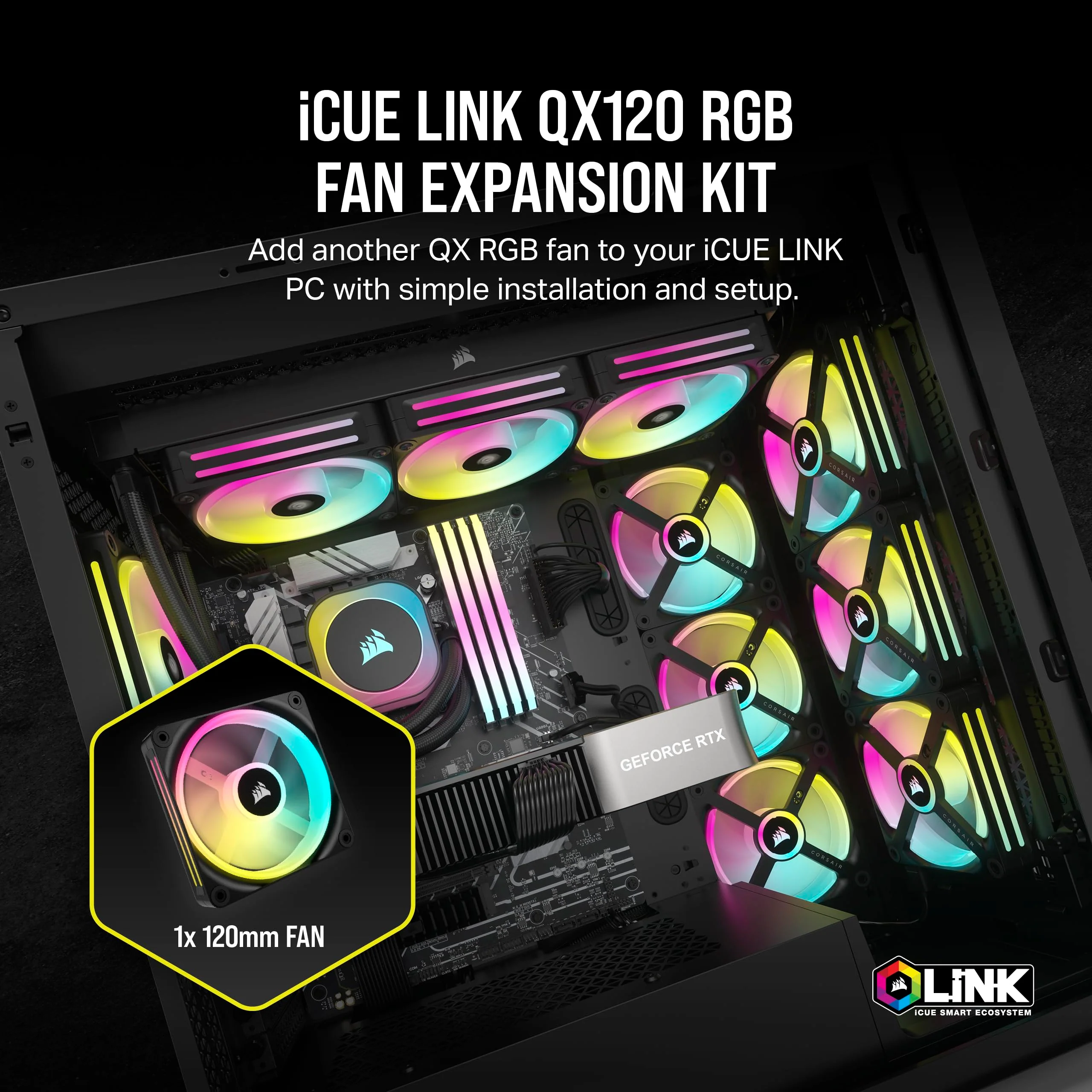 Corsair iCUE LINK QX120 RGB 120mm Magnetic Dome RGB Single Fan - Black Single (120mm) - Image 2