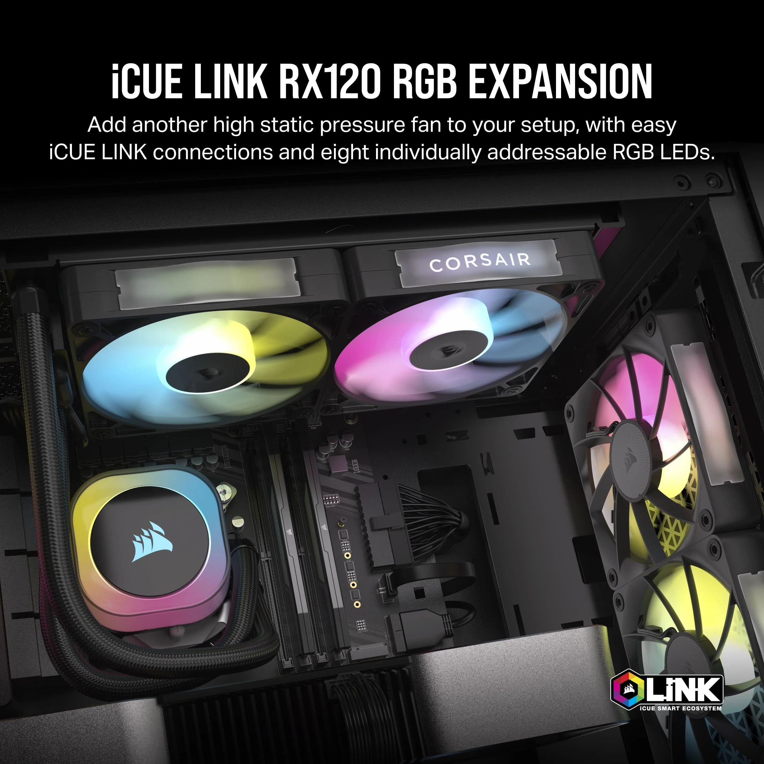 CORSAIR iCUE Link RX120 RGB 120mm PWM Fan - Magnetic Dome Bearing - Single Fan - Black 1 x 120mm - Image 2