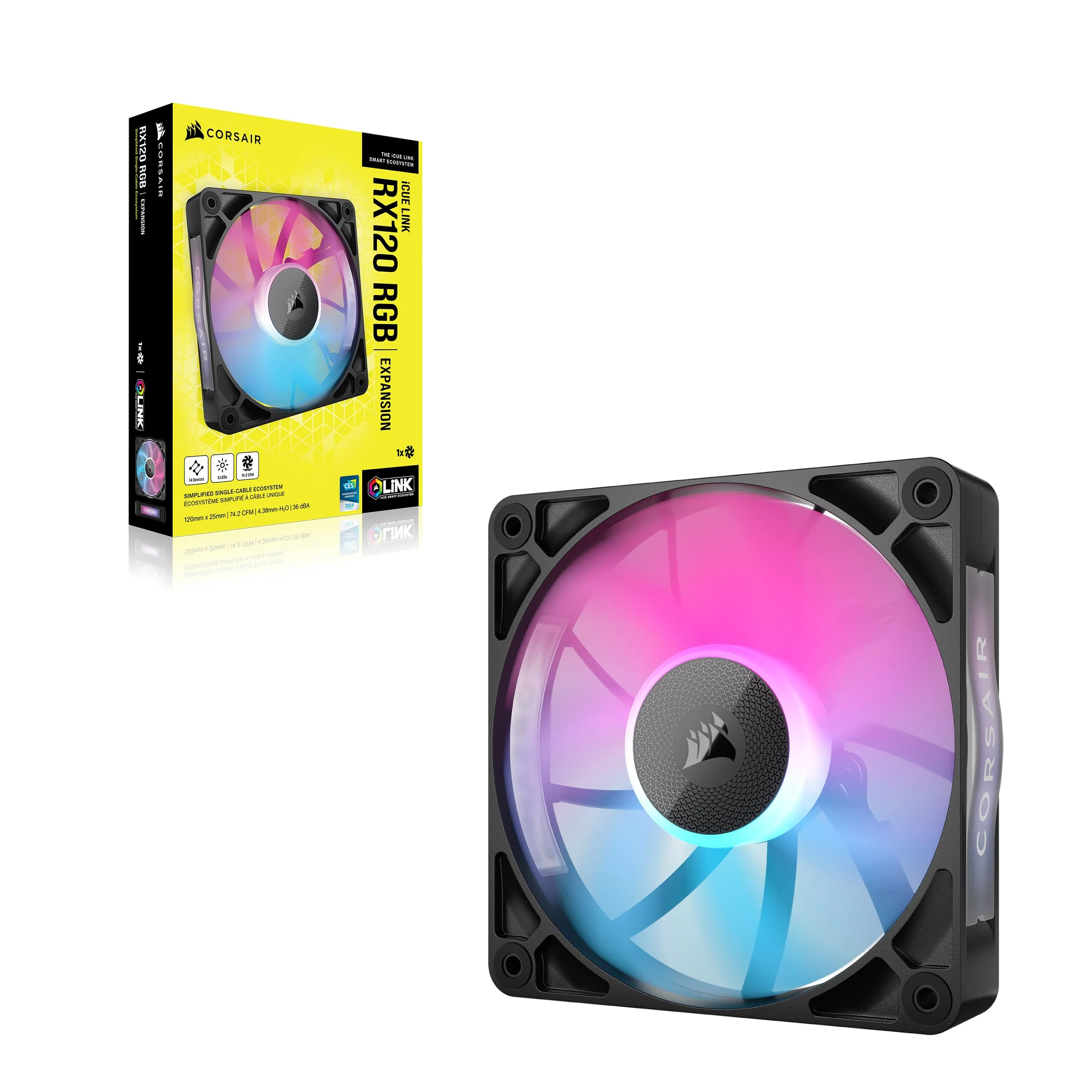 CORSAIR iCUE Link RX120 RGB 120mm PWM Fan - Magnetic Dome Bearing - Single Fan - Black 1 x 120mm - Image 9