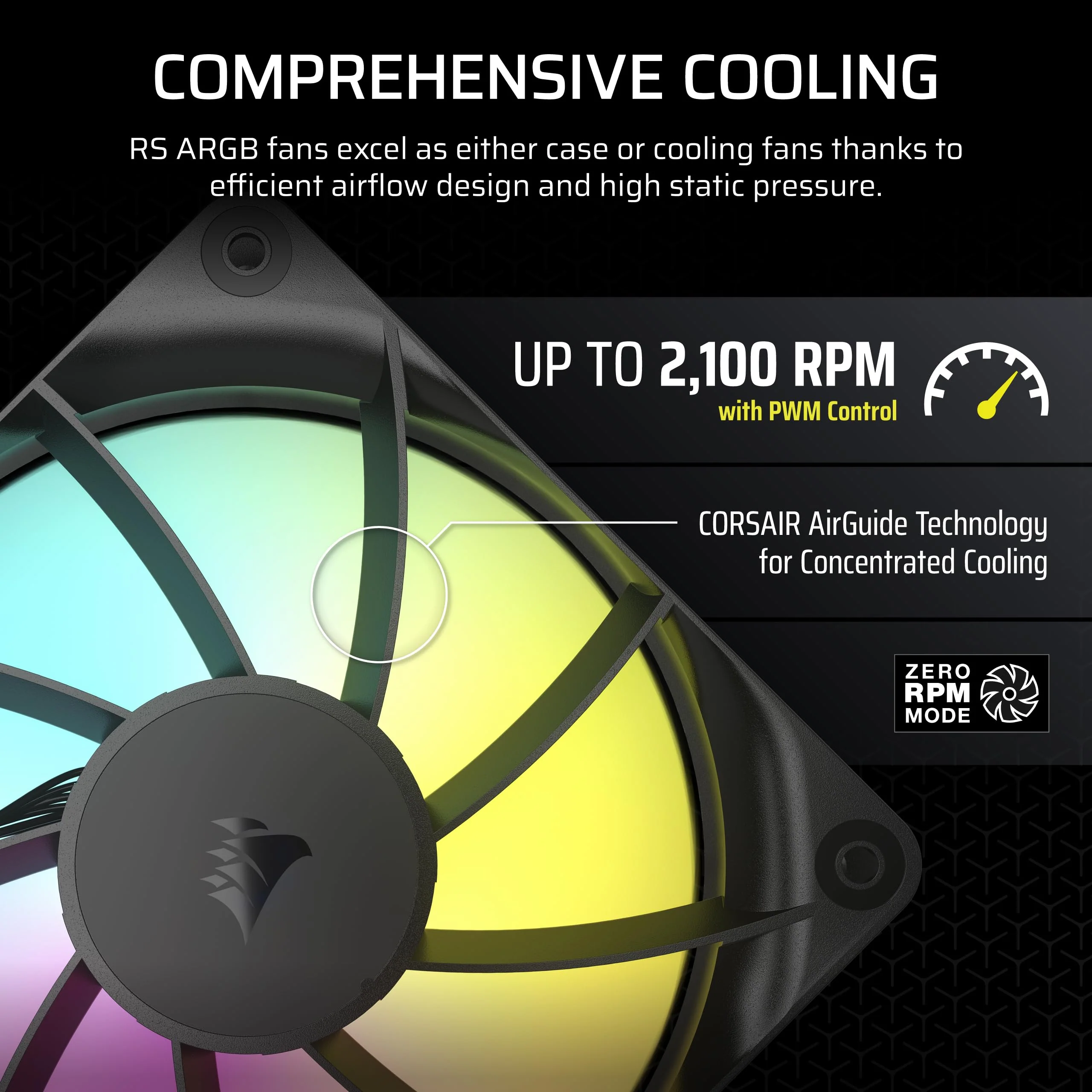 CORSAIR RS120 ARGB 120mm PWM Fan – Daisy-Chain Connection – Low-Noise – Magnetic Dome Bearing – Single Pack – Black 1 x 120mm - Image 6
