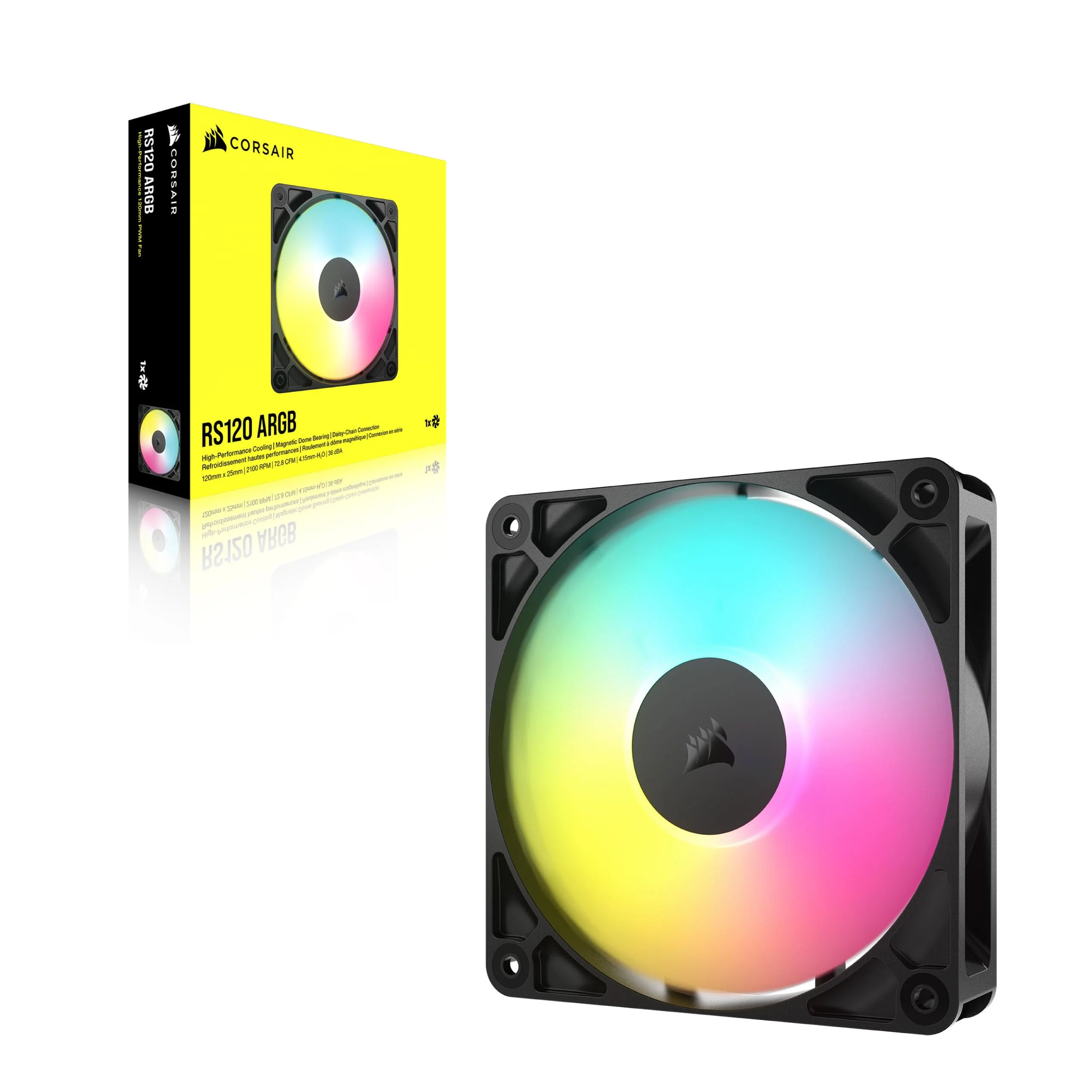 CORSAIR RS120 ARGB 120mm PWM Fan – Daisy-Chain Connection – Low-Noise – Magnetic Dome Bearing – Single Pack – Black 1 x 120mm - Image 8