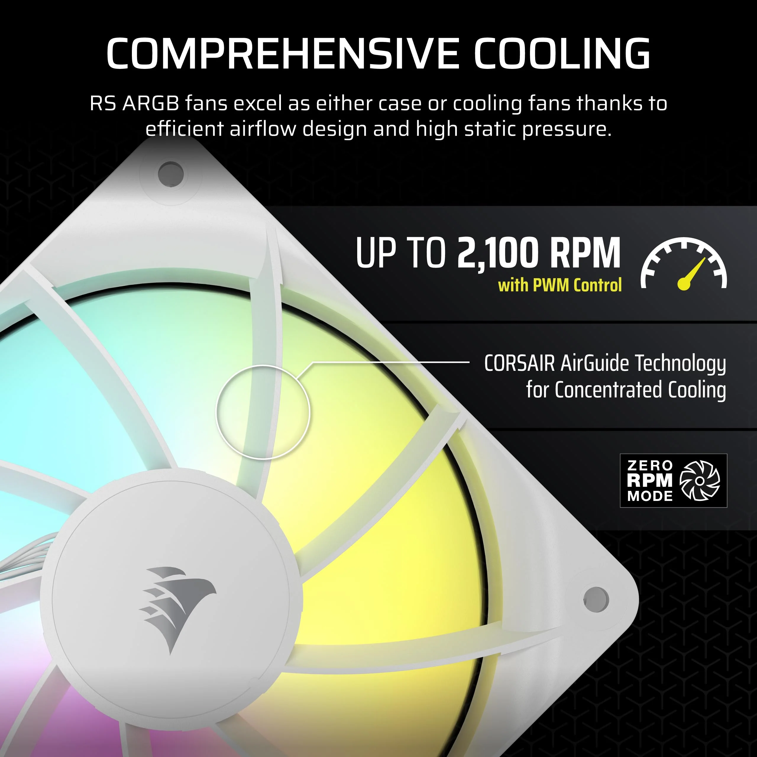CORSAIR RS120 ARGB 120mm PWM Fans – Daisy-Chain Connection – Low-Noise – Magnetic Dome Bearing – Triple Pack – White 3 x 120mm - Image 6