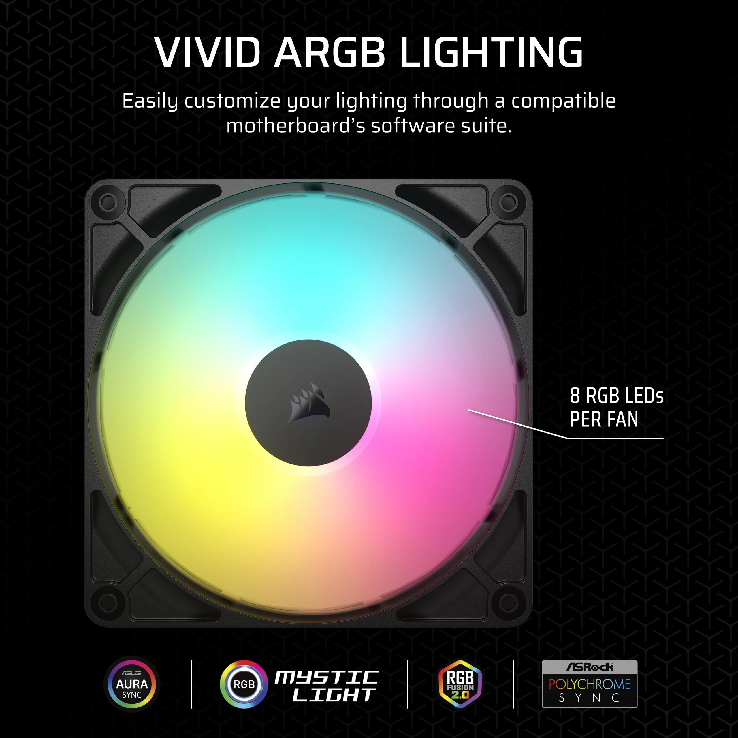 CORSAIR RS140 ARGB 140mm PWM Fan – Daisy-Chain Connection – Low-Noise – Magnetic Dome Bearing – Single Pack – Black 1 x 140mm - Image 4