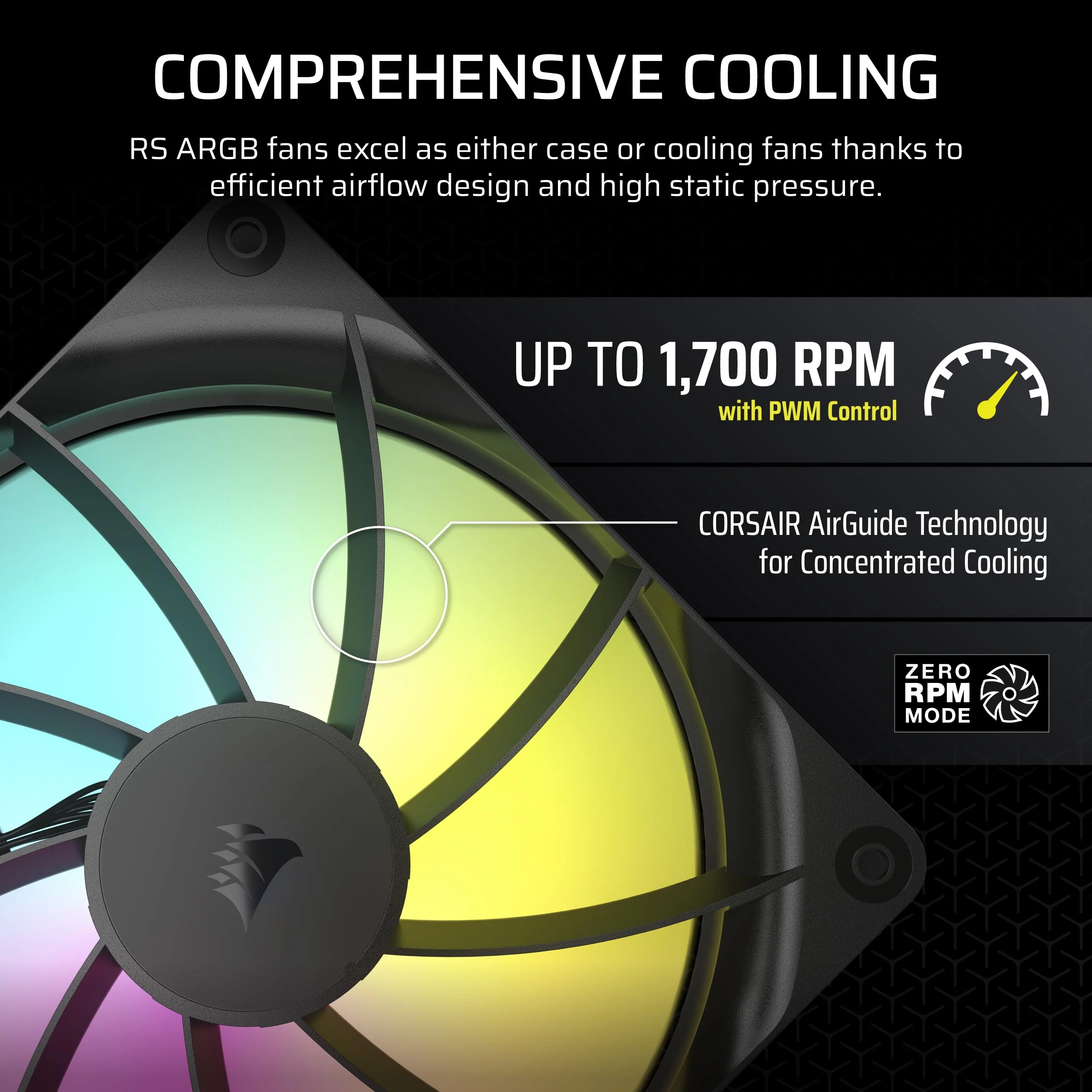 CORSAIR RS140 ARGB 140mm PWM Fan – Daisy-Chain Connection – Low-Noise – Magnetic Dome Bearing – Single Pack – Black 1 x 140mm - Image 6