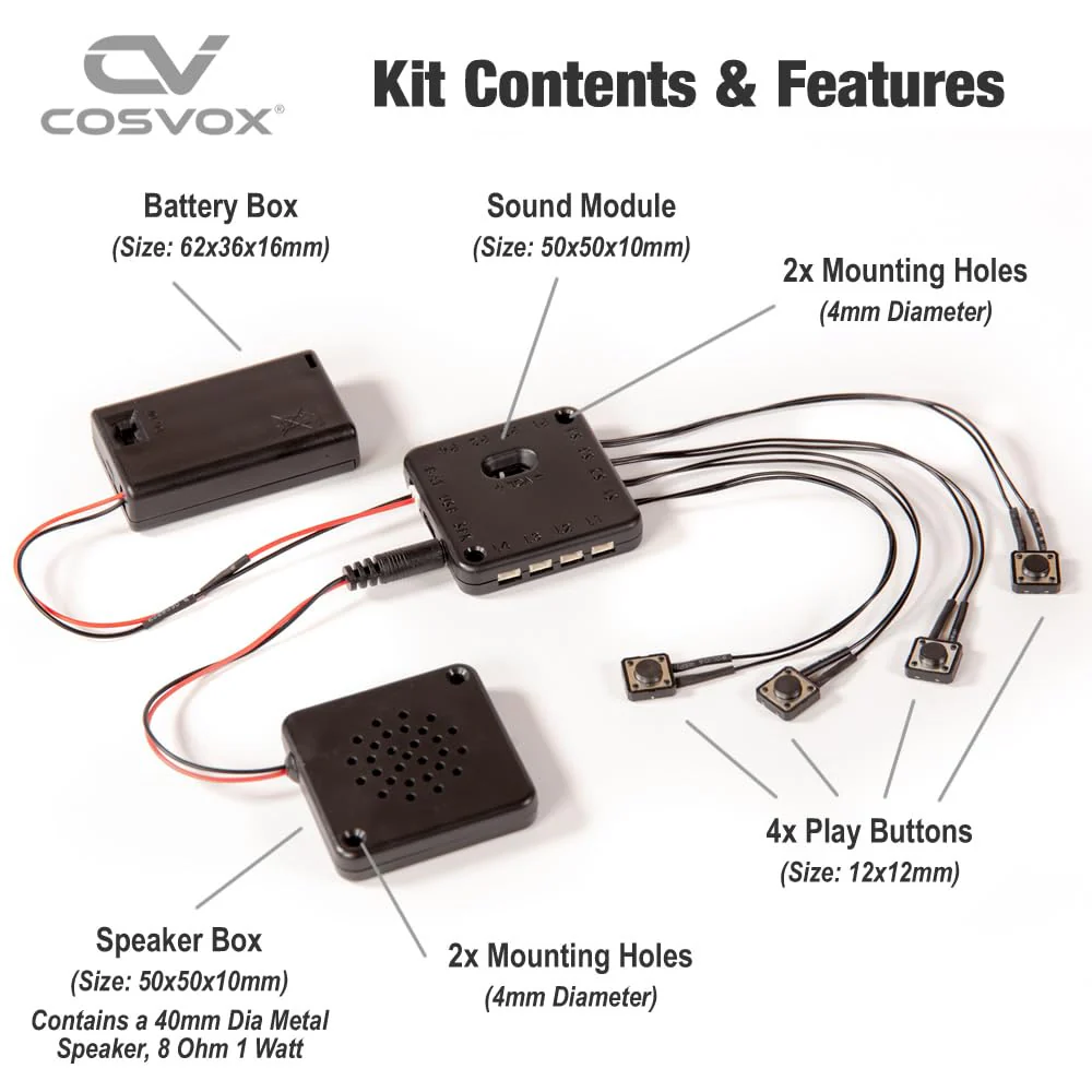 Cosplay Sound Effects Module. DIY Recordable Audio MP3 Sound Chip with 4 Push Buttons, 8MB Memory. Add Sound Effects or Music to Your Cosplay Costume Accessories, Crafts, Props and Replicas. - Image 2