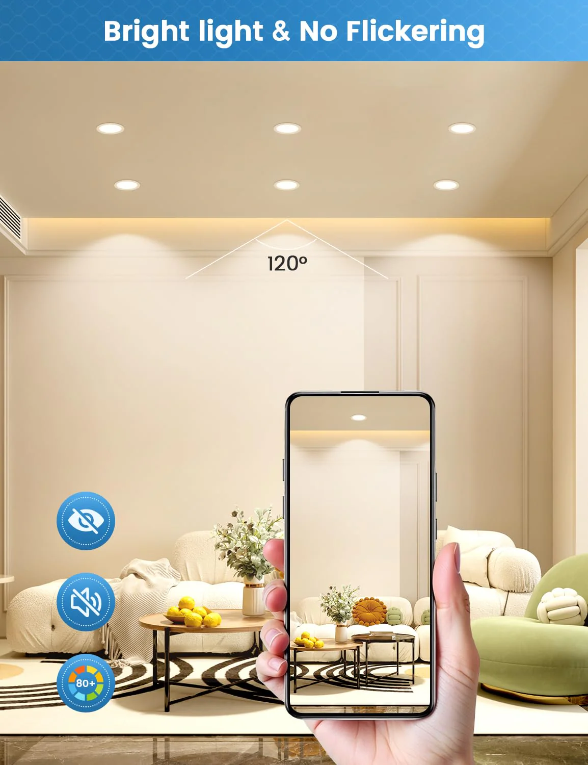 COTLEDL LED Recessed Spotlight, 230 V Flat, 10 LED Spotlights, 5 W, Neutral White, 4000 K, 68-80 mm Hole Size, IP44 Bathroom Recessed Lights, 450 LM Ceiling Spotlights for Bathroom, Living Room Neutral White 4000k Set of 10 - Image 5