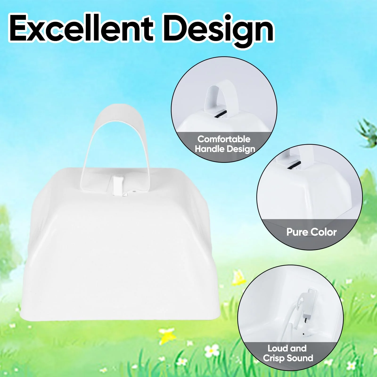 Cow Bells Noise Makers for Sporting Events: 12 Pcs Small White Cowbells with Handle Loud Bells Bulk - Metal Cheering Bell Hand Percussion for Football Games Graduation Weddings - White - Image 2