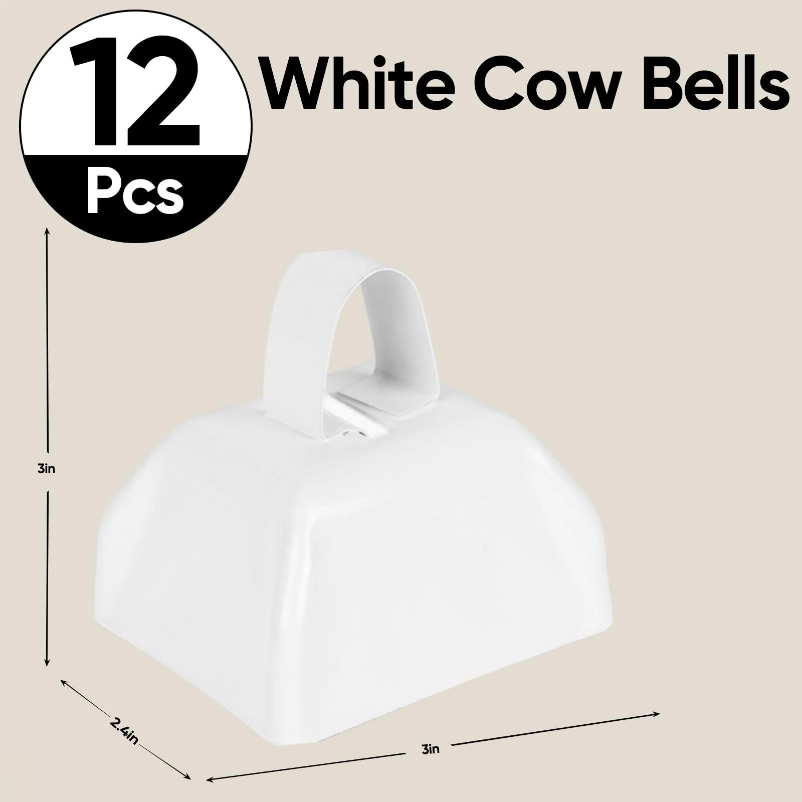 Cow Bells Noise Makers for Sporting Events: 12 Pcs Small White Cowbells with Handle Loud Bells Bulk - Metal Cheering Bell Hand Percussion for Football Games Graduation Weddings - White - Image 4
