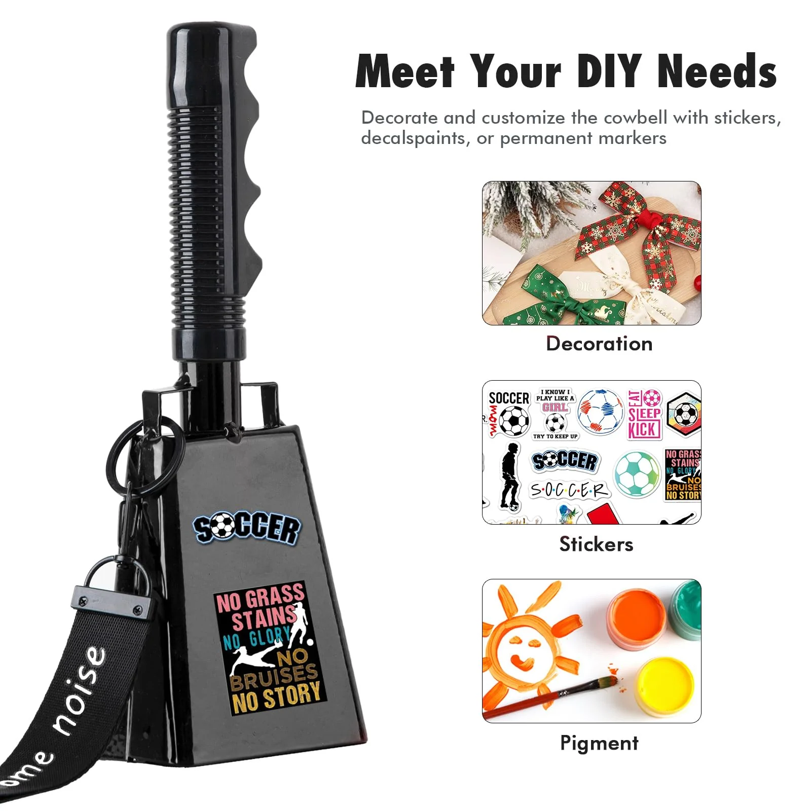 Cow Bells with Wrist Strap - Cowbell with Handle 2pcs, Customizable Cowbells for Sporting Events, for Football Games,Party, Concert, Graduations, Farm Ranch (black) black - Image 2