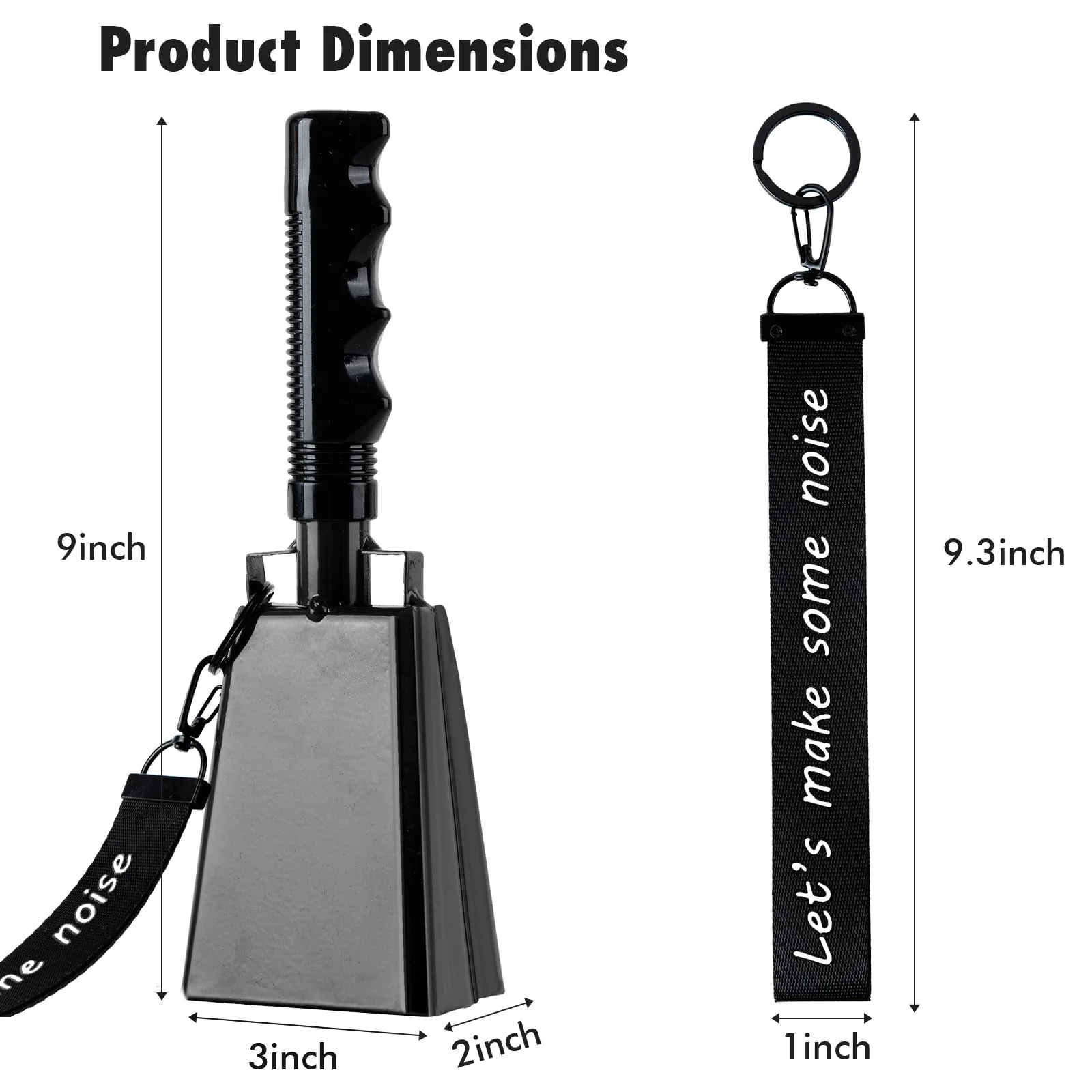 Cow Bells with Wrist Strap - Cowbell with Handle 2pcs, Customizable Cowbells for Sporting Events, for Football Games,Party, Concert, Graduations, Farm Ranch (black) black - Image 3