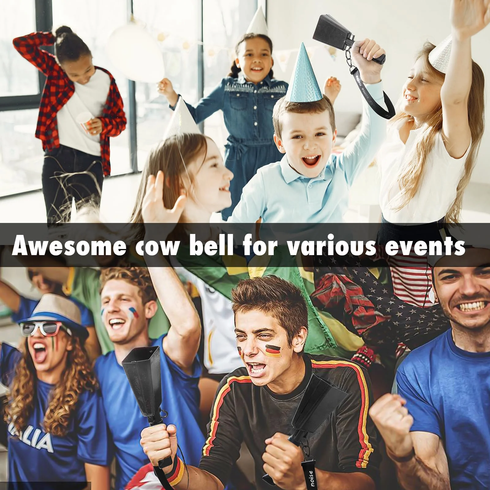 Cow Bells with Wrist Strap - Cowbell with Handle 2pcs, Customizable Cowbells for Sporting Events, for Football Games,Party, Concert, Graduations, Farm Ranch (black) black - Image 7