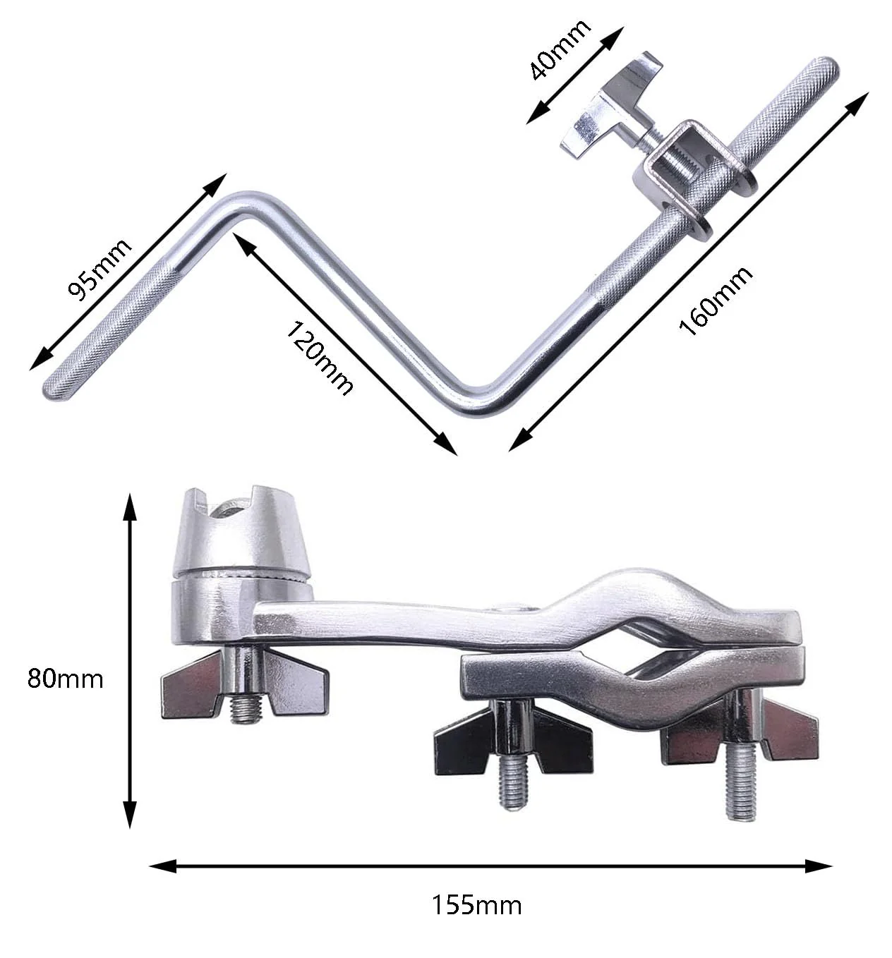 Cowbell Clamp Percussion Mounting Bracket with Z Arm Holder for Drum Set Accessory Chrome - Image 5