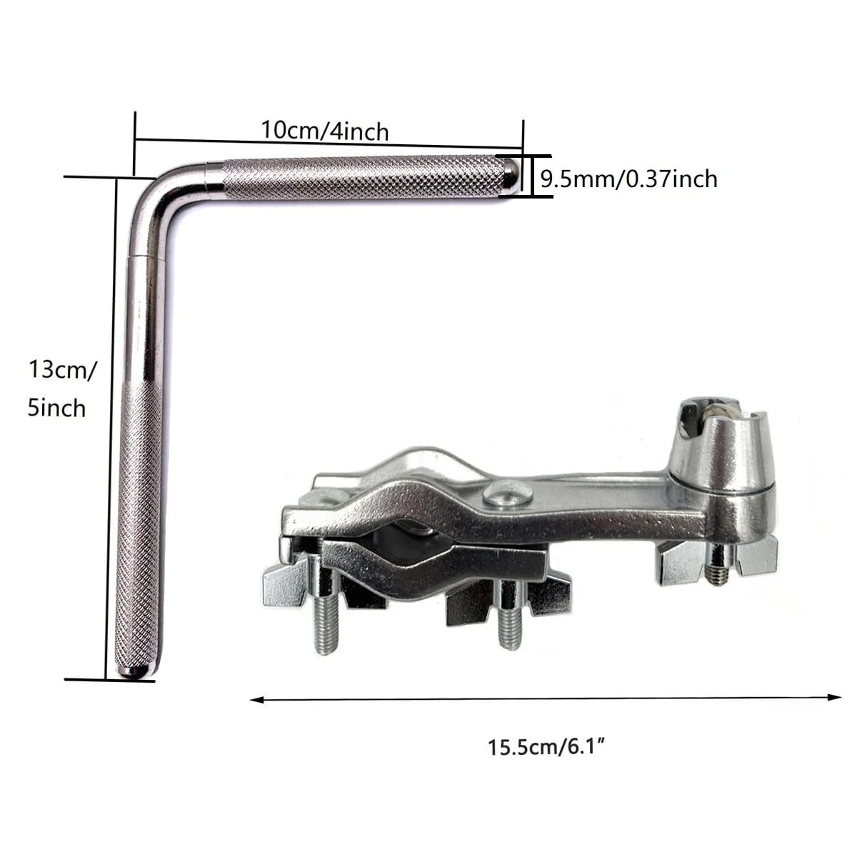 Cowbell Mounting Clamp with 9.5 mm Steel Arm Short Cowbell L Rod Holder Cowbell Percussion Mount Rod Mounting Bracket for Jam Blocks Tambourine Drum Set Parts Hardware, Silver - Image 6