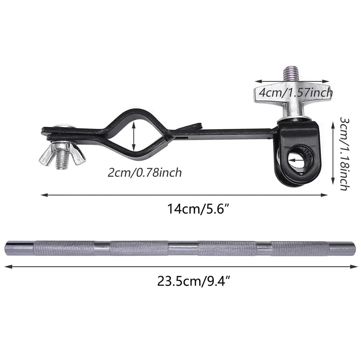 Cowbell Mounting Clamp with 9.5mm Steel Arm Metal Cowbell Extension Rod Holder Drum Cowbell Mounting Percussion Bracket for Jam Blocks Tambourine Black - Image 5