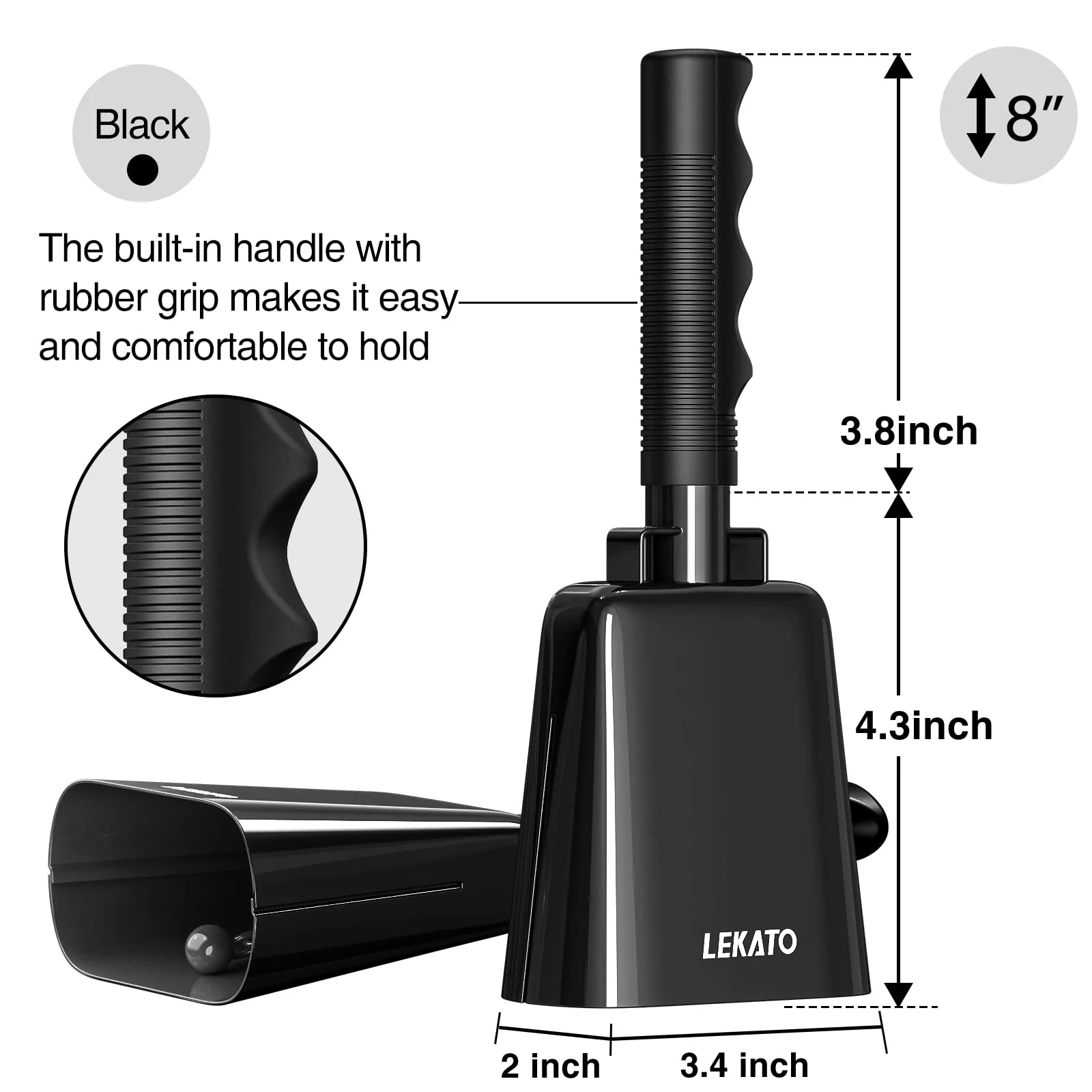 Cowbell Noise Makers with Handle, Cowbell for Sporting Events 8 Inch Cheering Steel Cow Bell for Football Games,Party, Concert, Graduation, School, Farm Ranch(Black) Black - Image 4