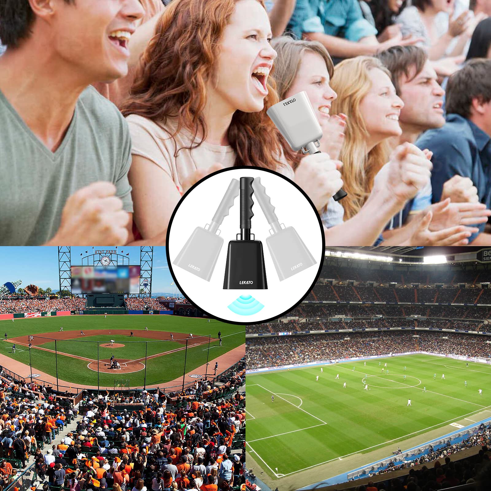 Cowbell Noise Makers with Handle, Cowbell for Sporting Events 8 Inch Cheering Steel Cow Bell for Football Games,Party, Concert, Graduation, School, Farm Ranch(Black) Black - Image 5