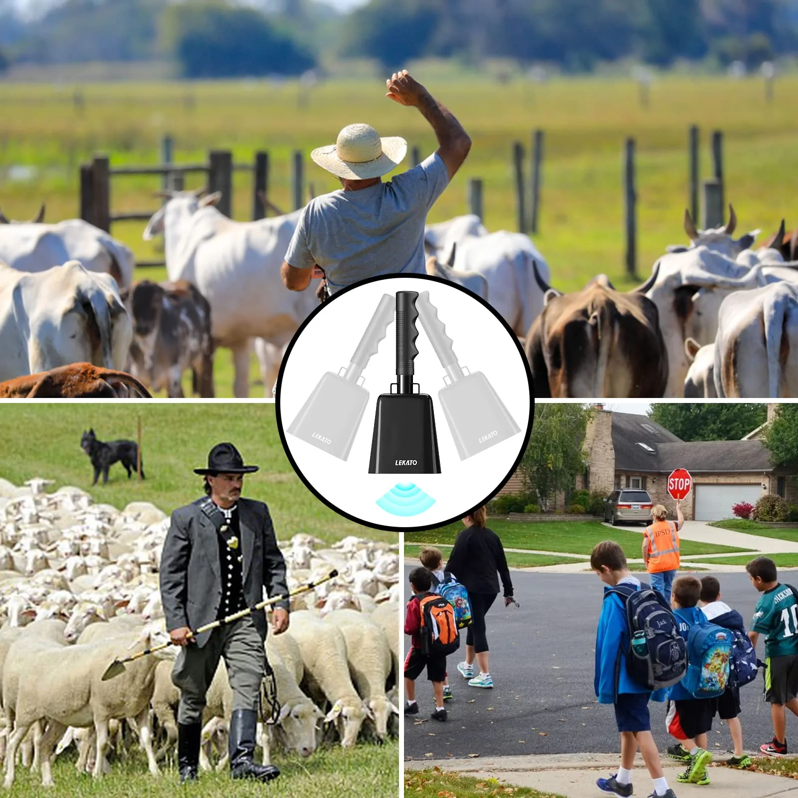 Cowbell Noise Makers with Handle, Cowbell for Sporting Events 8 Inch Cheering Steel Cow Bell for Football Games,Party, Concert, Graduation, School, Farm Ranch(Black) Black - Image 6