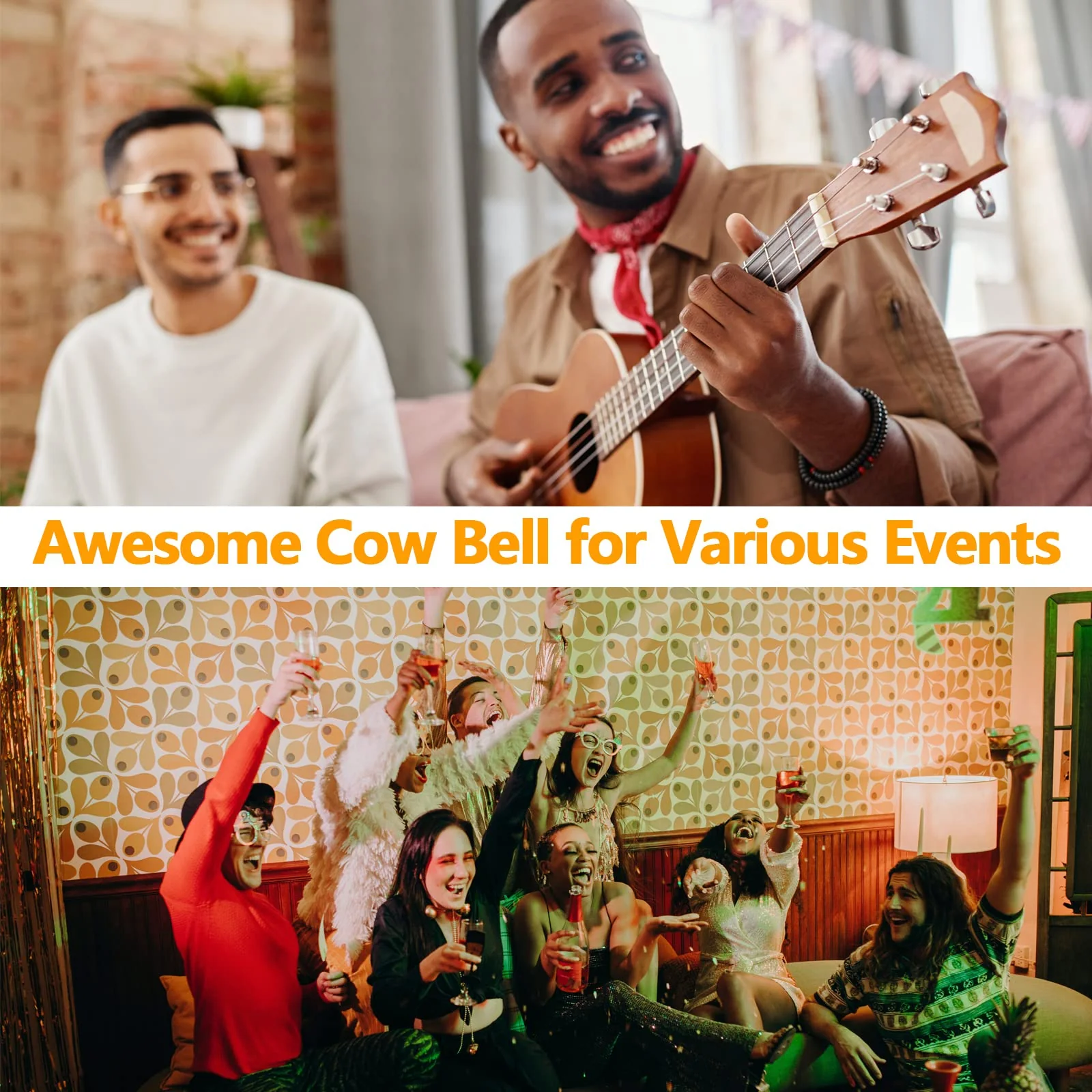 Cowbells 2pcs,Steel Cow Bell 8 inch with Handle,Cheering Hand Bell for Sports Events,Football Games,Party,Farm,Hand Chimes Percussion Musical Instruments (8 inch, Blue) - Image 7