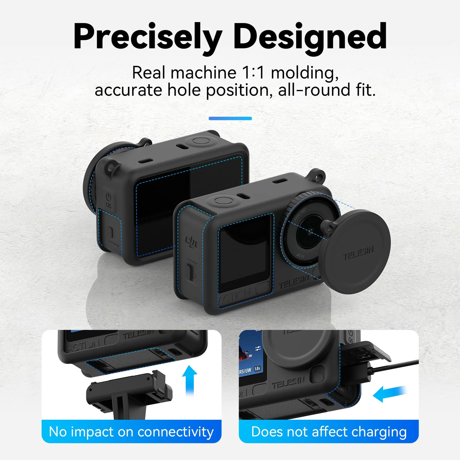 Coyktonty Silicone cover Set for DJI Osmo Action 6 Camera With Lanyard/Slicone case/Lens Cap,Simple installation Comprehensive protection (Black) Black - Image 4
