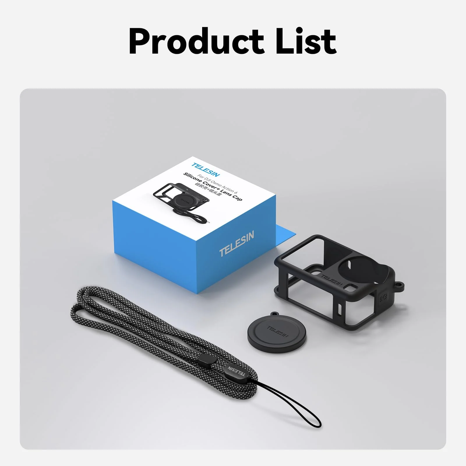 Coyktonty Silicone cover Set for DJI Osmo Action 6 Camera With Lanyard/Slicone case/Lens Cap,Simple installation Comprehensive protection (Black) Black - Image 8