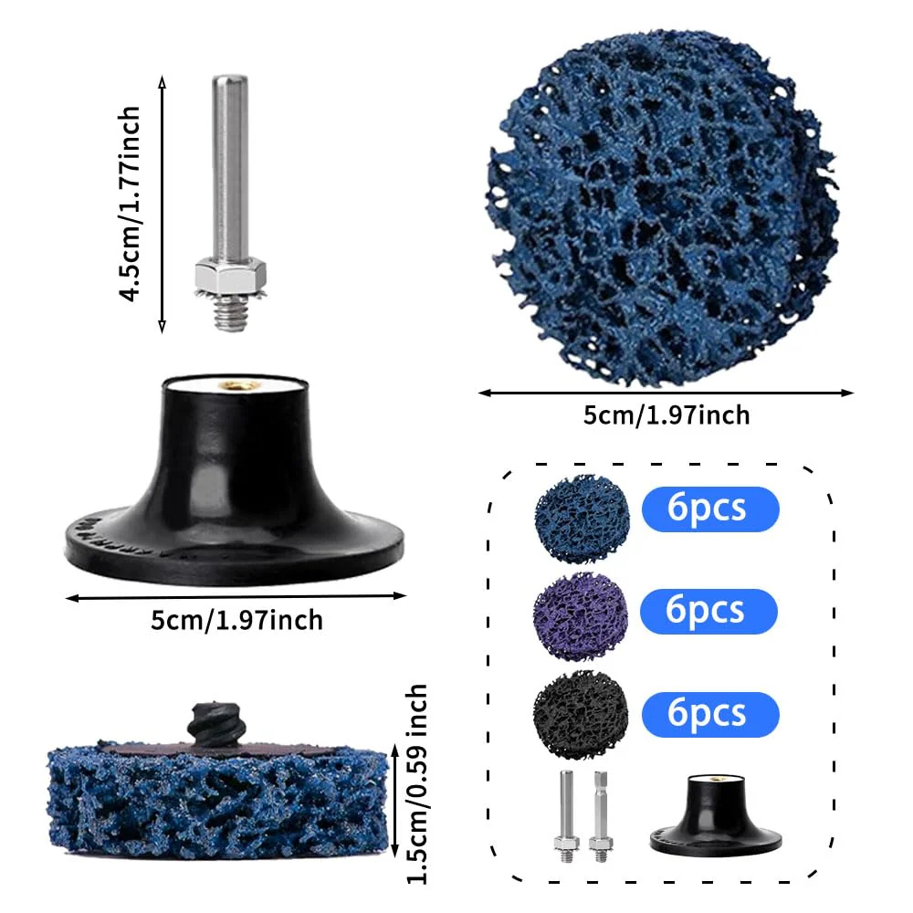 Coztie CSD Sanding Disc, 18 Pieces Coarse Cleaning Disc, Cleaning Disc Set 2 Inch Coarse Cleaning Disc Drill with Two Pull Rods for Rust Removal or (50 mm Mixing of Colours, 18) 50 mm mixing of colours - Image 2