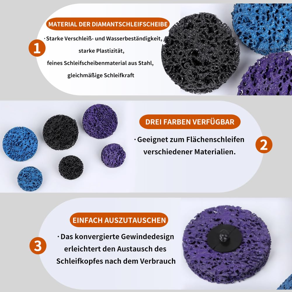 Coztie CSD Sanding Disc, 18 Pieces Coarse Cleaning Disc, Cleaning Disc Set 2 Inch Coarse Cleaning Disc Drill with Two Pull Rods for Rust Removal or (50 mm Mixing of Colours, 18) 50 mm mixing of colours - Image 6