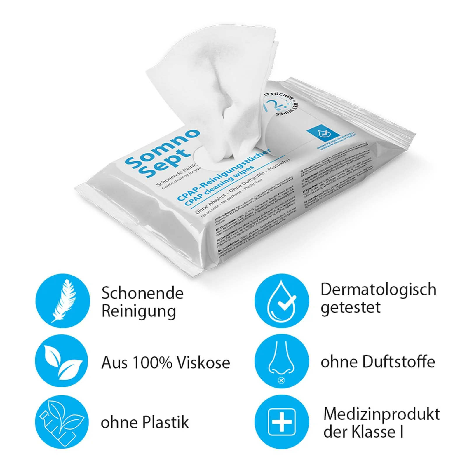 CPAP Cleaning Cloths - SomnoSept Pack of 72 - Quick Cleaning of CPAP Mask - for Good Mask Fit - Soft Cloths Made of 100% Viscose - Odourless - Dermatologically Tested - Image 3