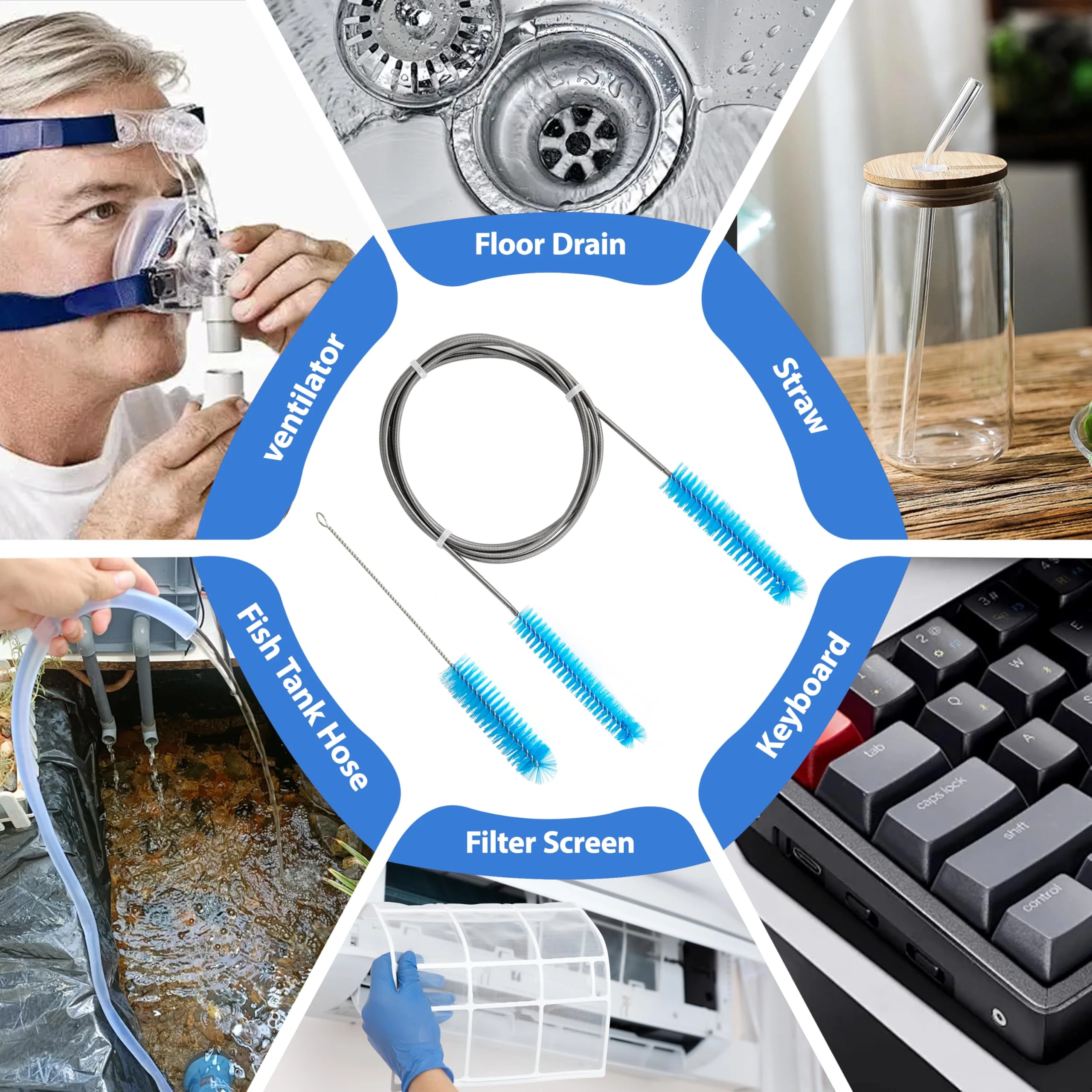 CPAP Cleaning Set, Hose Cleaning Brush, Pipe Brush Cleaning Brush for Hose and Device, Cleaner Hose Brush Accessories for Cleaning for CPAP Hoses Tube (Blue) - Image 6