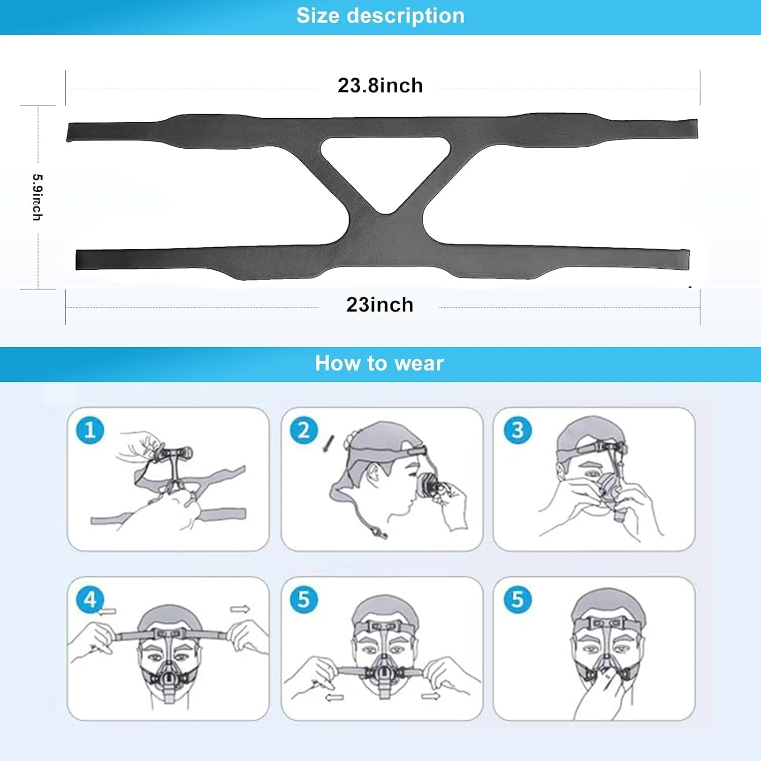 CPAP Headgear, CPAP Mask Strap, for Resmed & Respironics Headgear Strap, Universal CPAP Strap Ultralight Soft and Breathable (Gray) Gray - Image 4