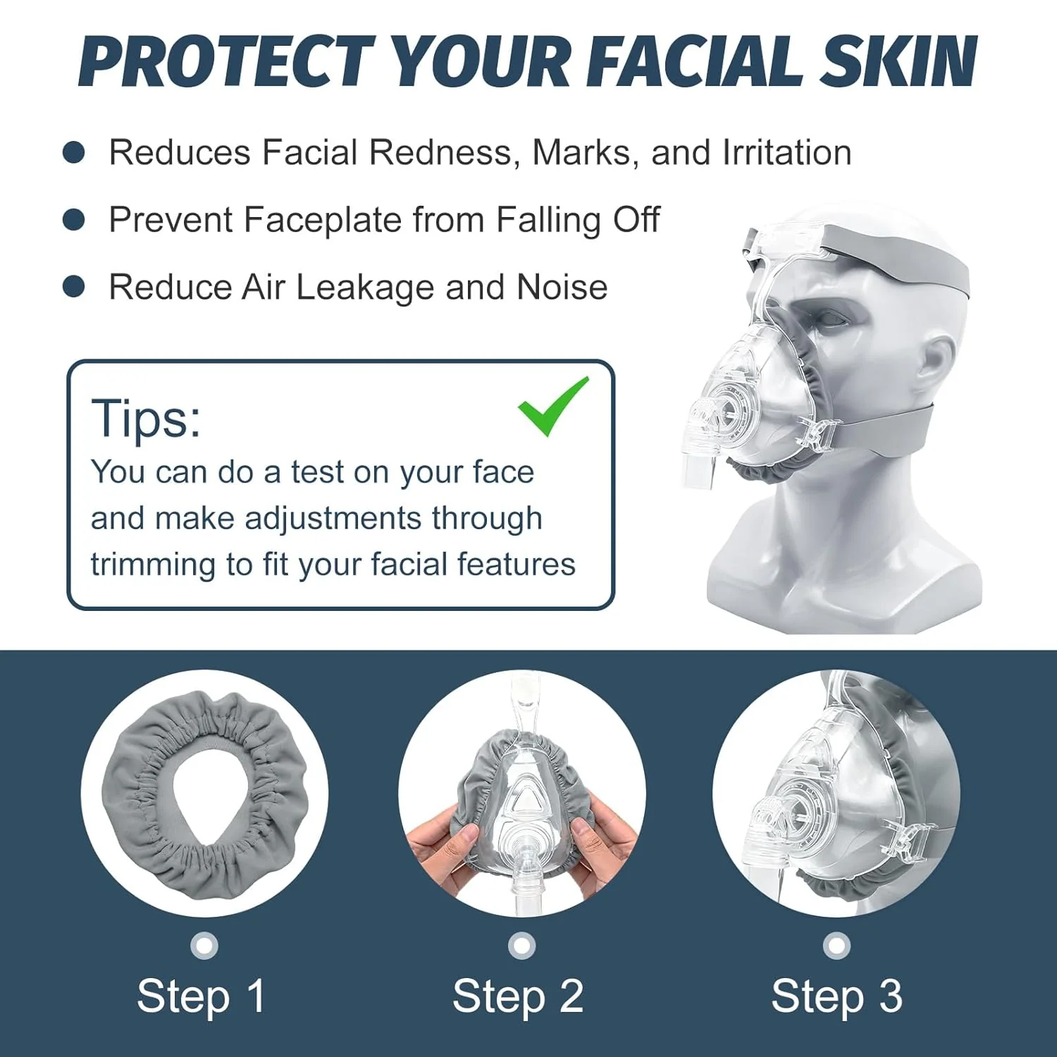 4PCS CPAP Mask Liners, Soft Mask Cushion Covers Washable for Airfit F20, Sleep Apnea Mask Liner, Universal CPAP Accessories Reusable Face Cushion Pads Fit for Most Full Face Masks, Reduce Noisy (Grey) - Image 4